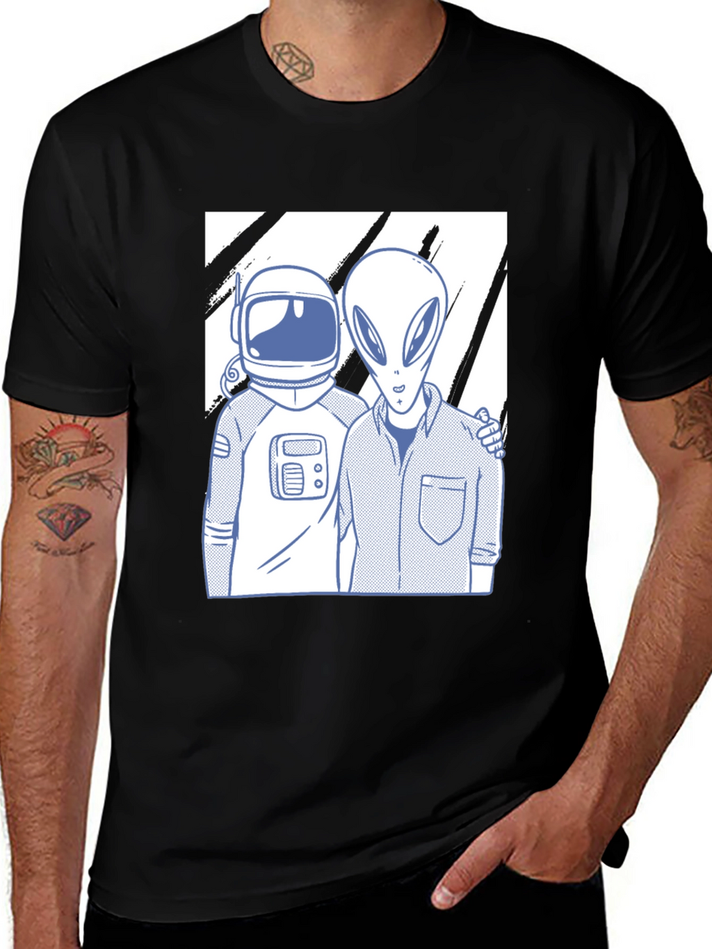 Astronaut & Alien Friends Black Graphic Tee