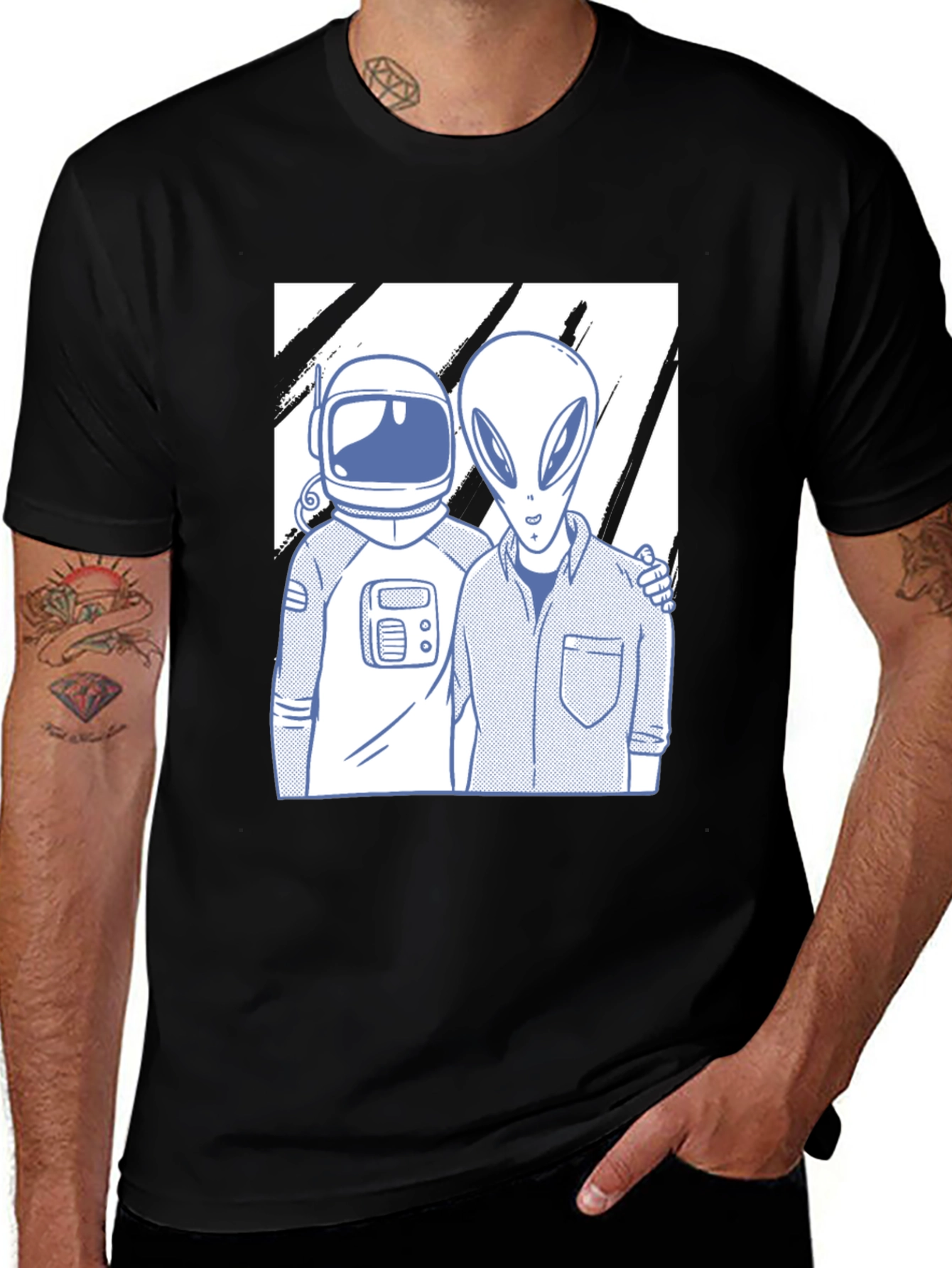 Astronaut & Alien Friends Black Graphic Tee