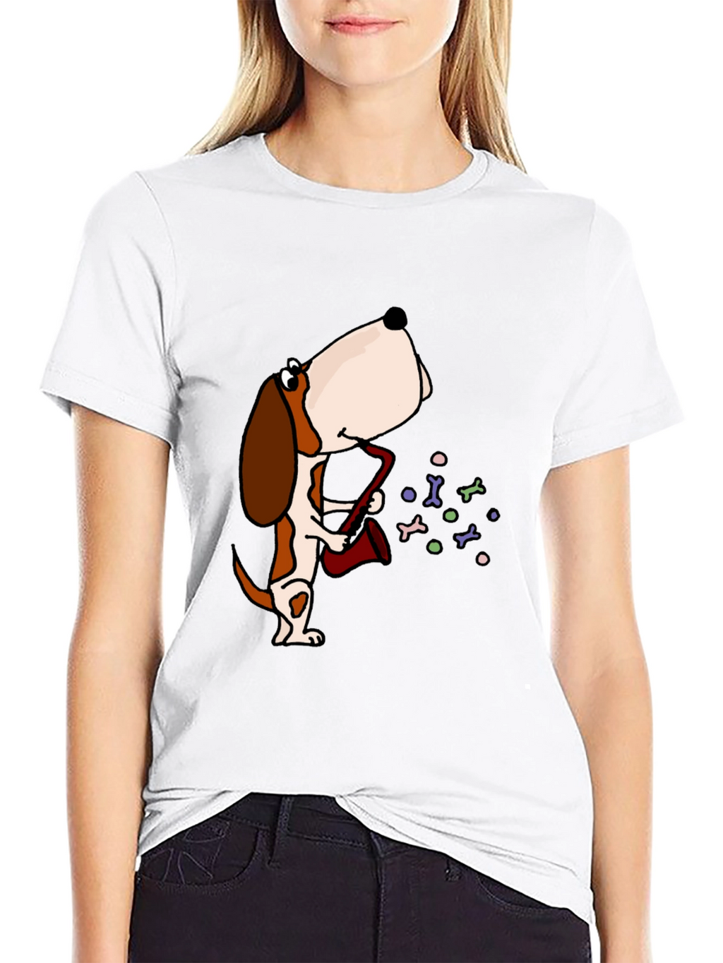 Dog Saxophone Graphic Tee - Black Cotton T-Shirt