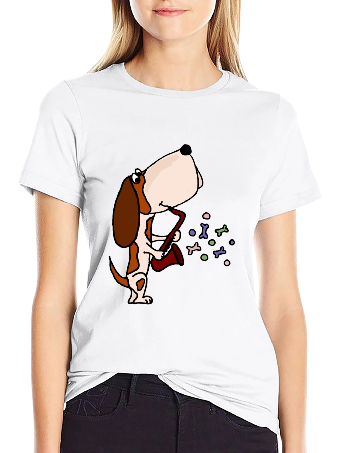 Dog Saxophone Graphic Tee - Black Cotton T-Shirt