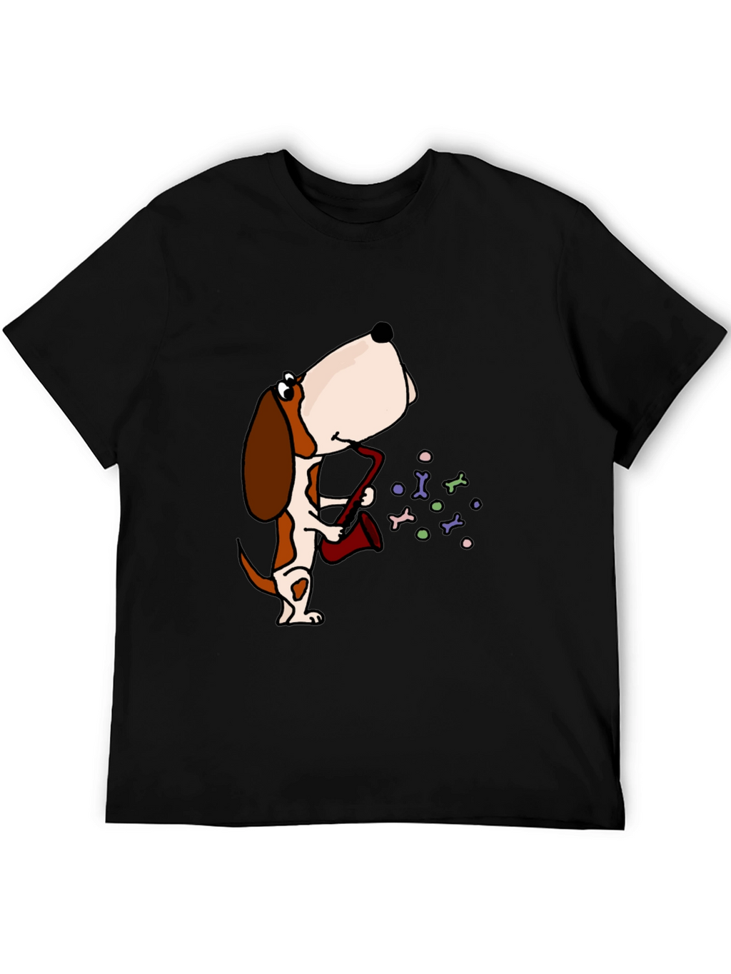 Dog Saxophone Graphic Tee - Black Cotton T-Shirt