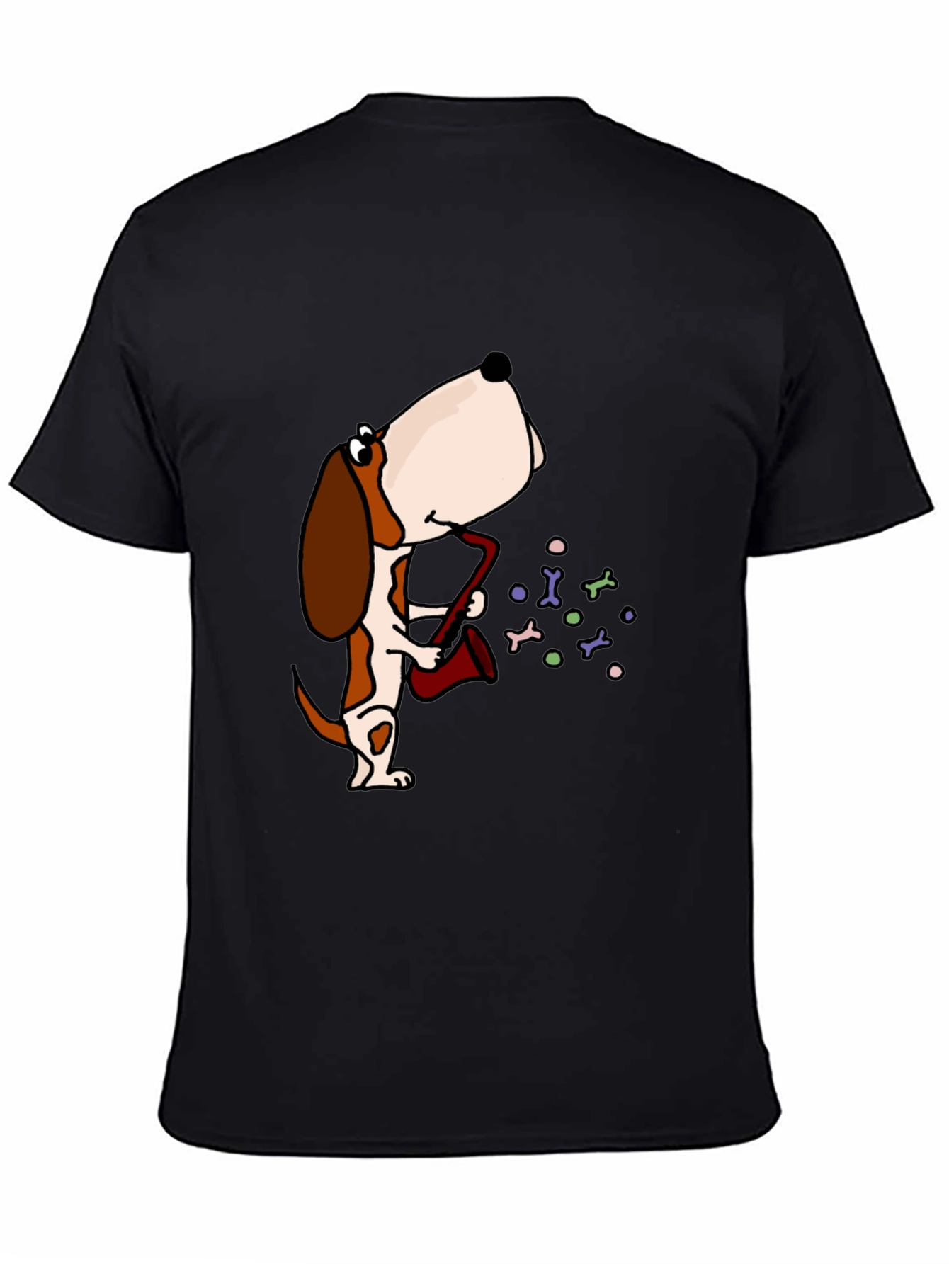 Dog Saxophone Graphic Tee - Black Cotton T-Shirt