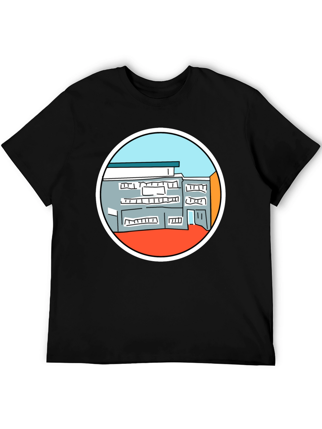 Building Graphic Tee - Unique Design Black T-Shirt