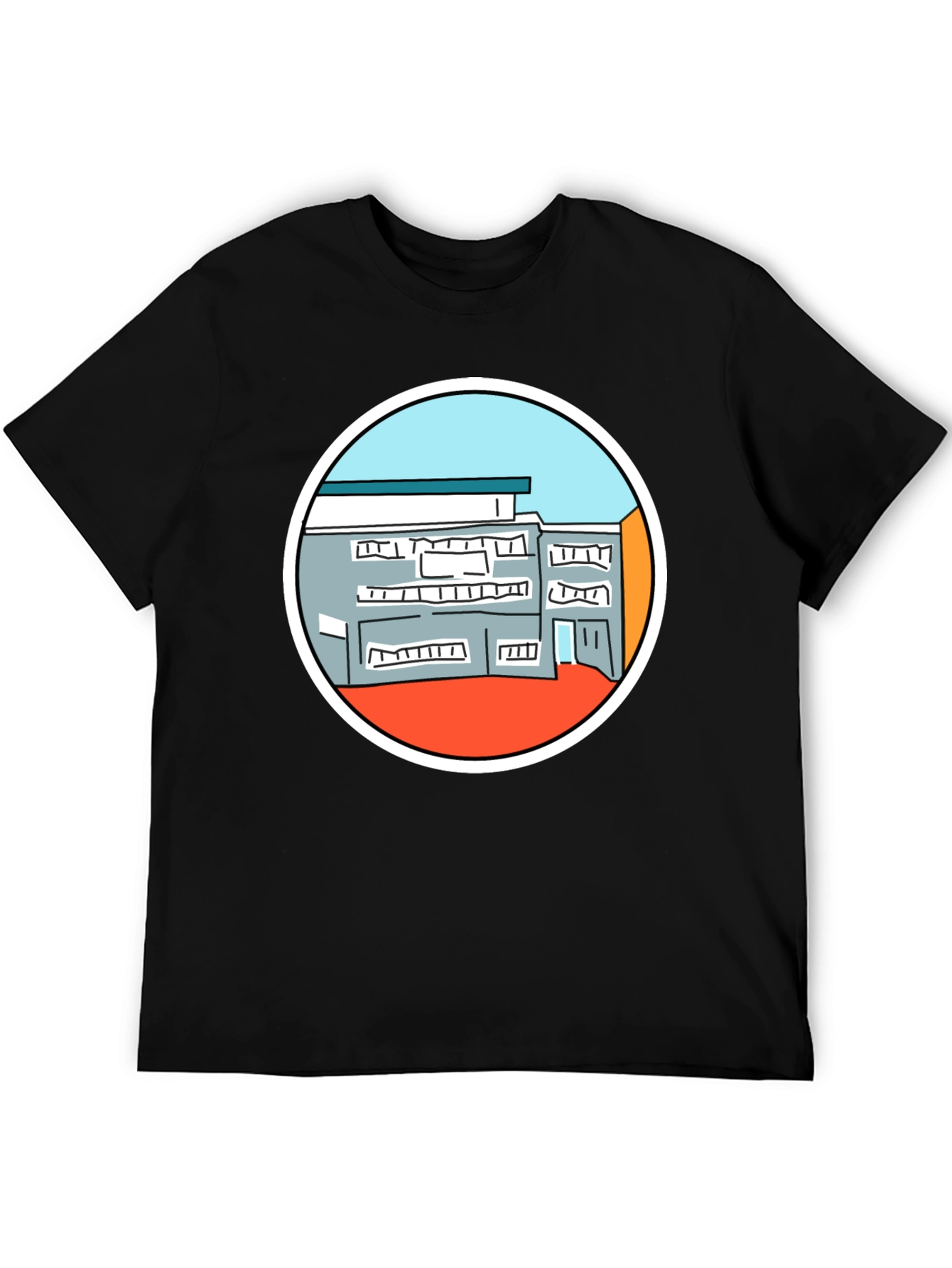 Building Graphic Tee - Unique Design Black T-Shirt