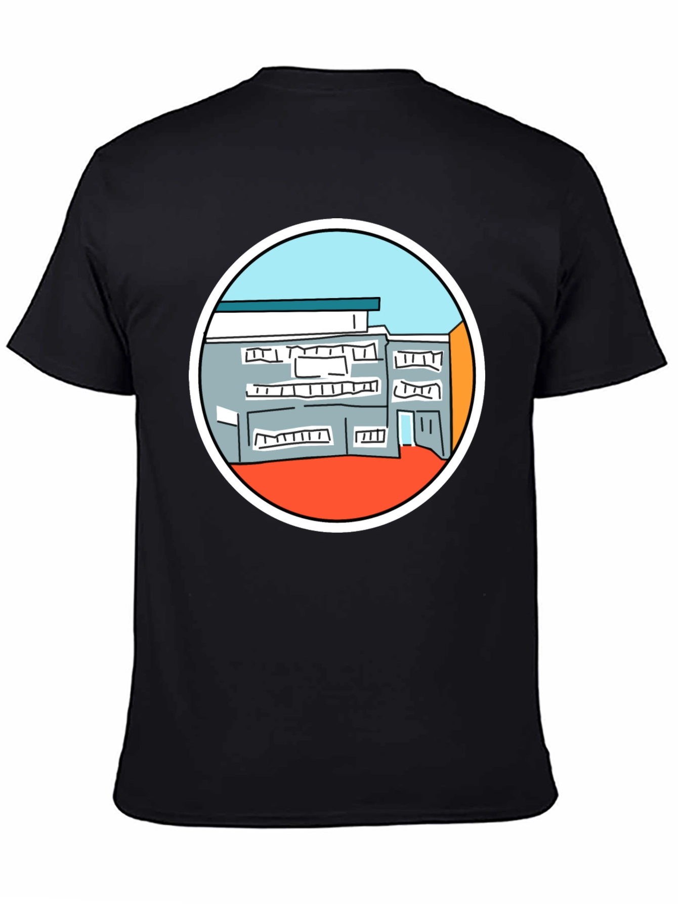 Building Graphic Tee - Unique Design Black T-Shirt