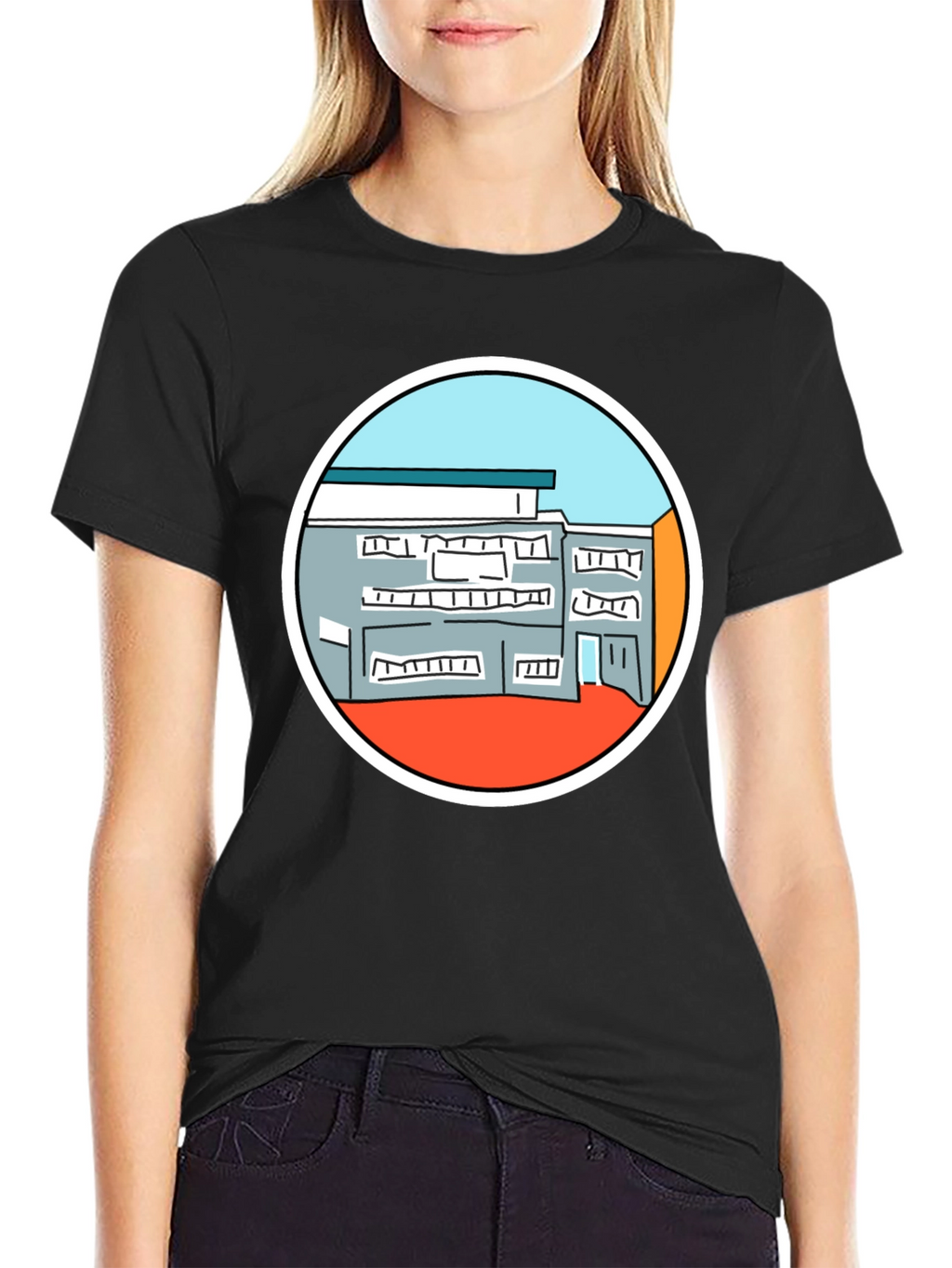 Building Graphic Tee - Unique Design Black T-Shirt