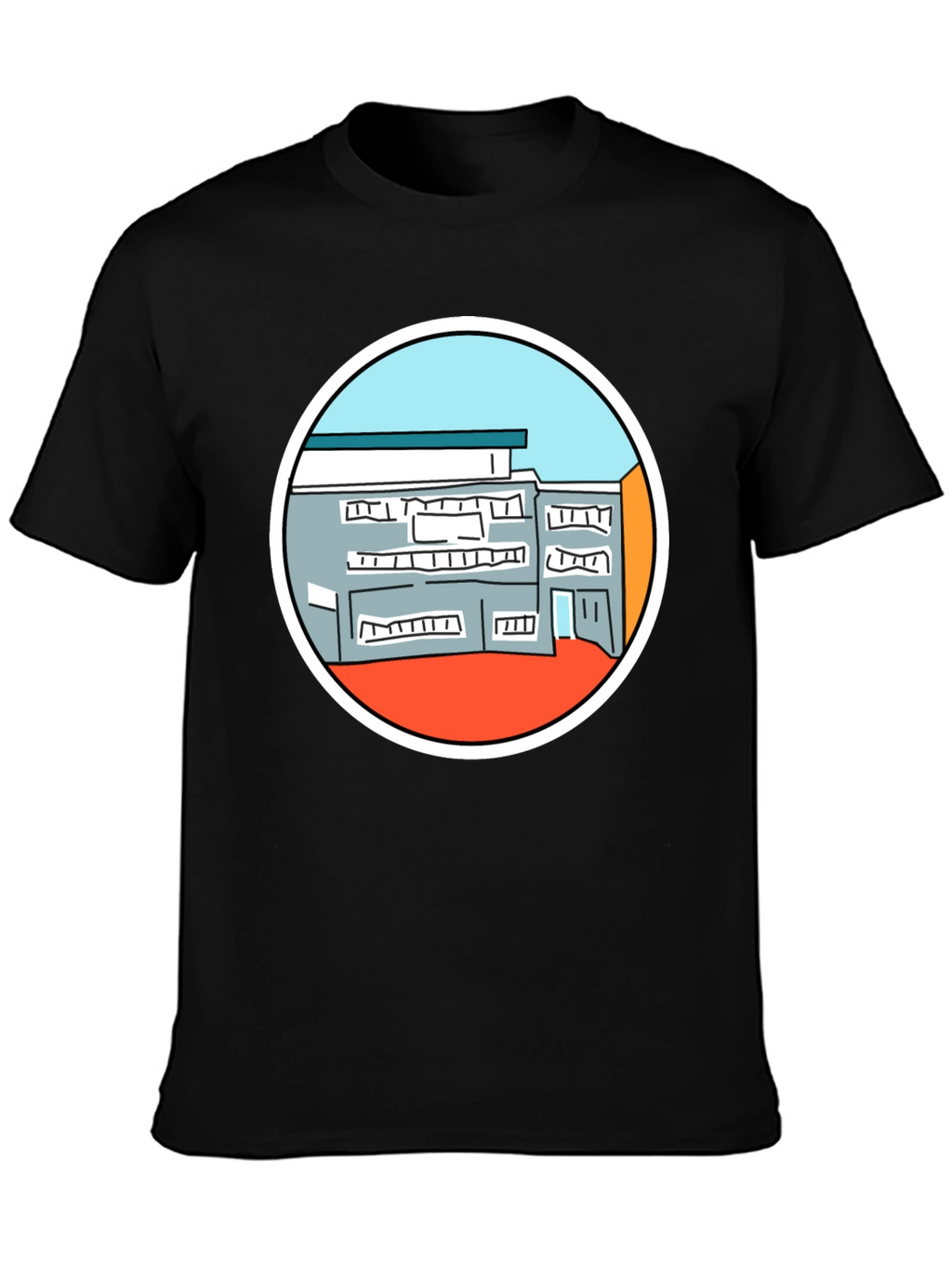 Building Graphic Tee - Unique Design Black T-Shirt