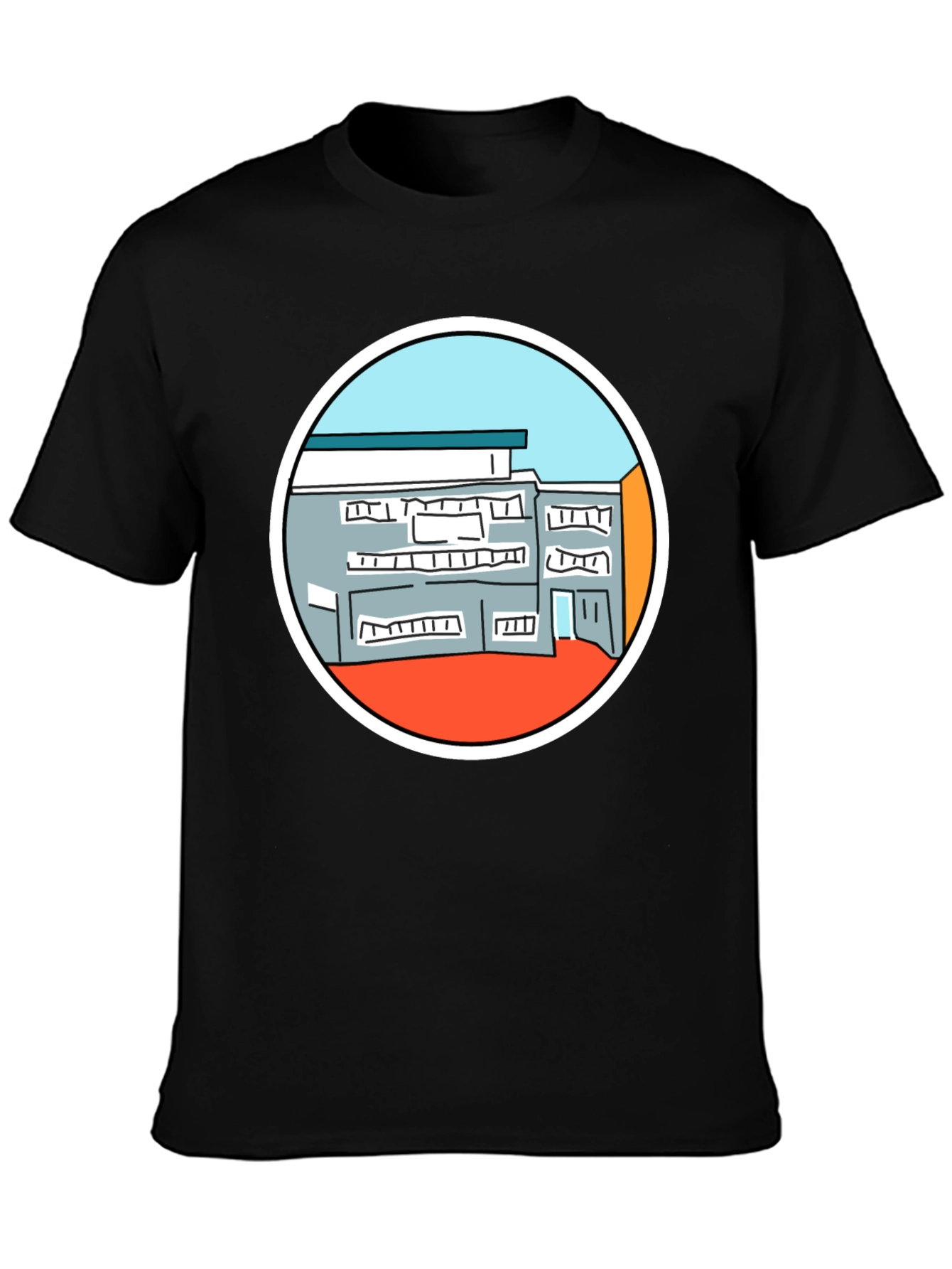Building Graphic Tee - Unique Design Black T-Shirt
