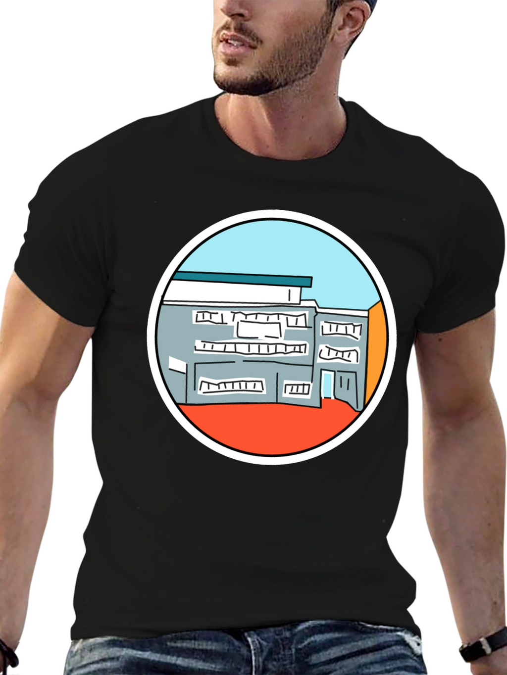 Building Graphic Tee - Unique Design Black T-Shirt