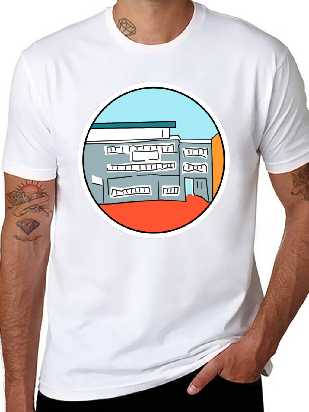 Building Graphic Tee - Unique Design Black T-Shirt