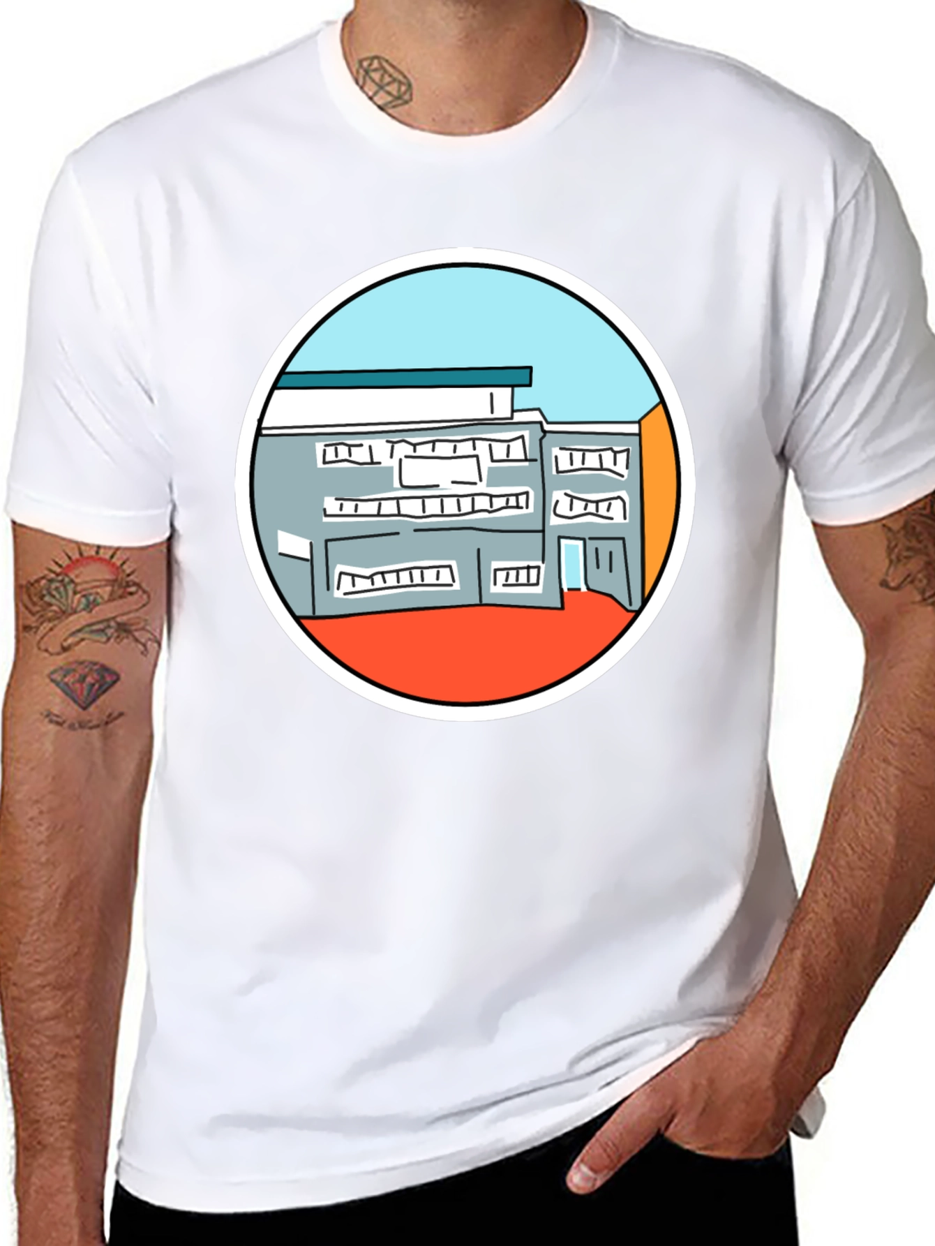 Building Graphic Tee - Unique Design Black T-Shirt