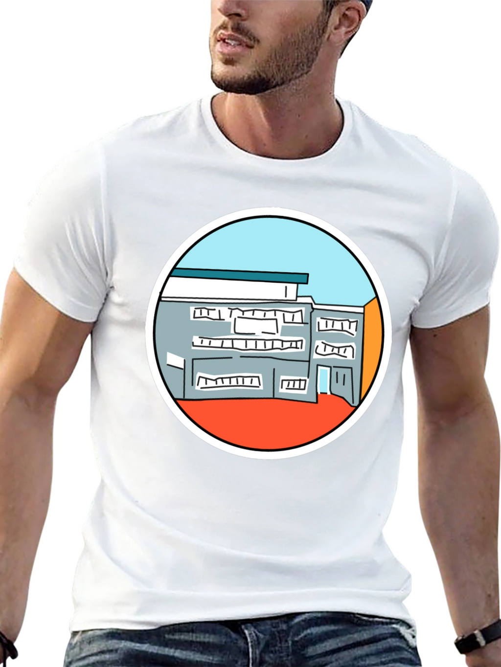 Building Graphic Tee - Unique Design Black T-Shirt