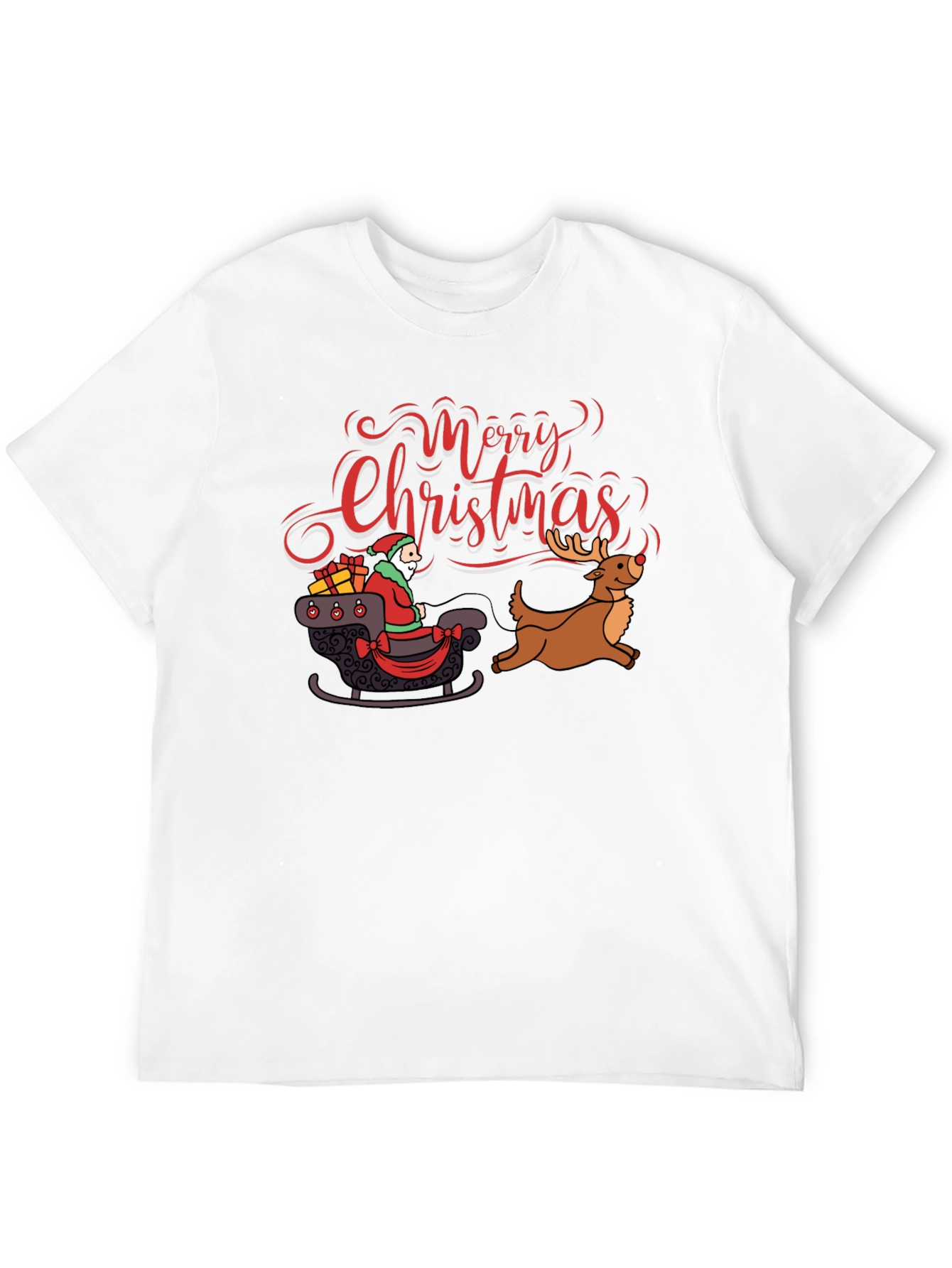 Merry Christmas Santa Reindeer Graphic T-Shirt