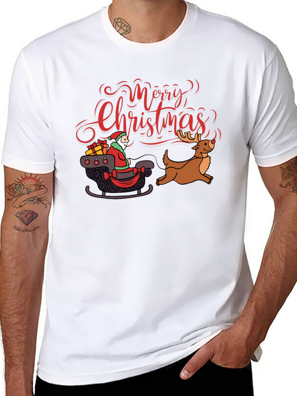 Merry Christmas Santa Reindeer Graphic T-Shirt