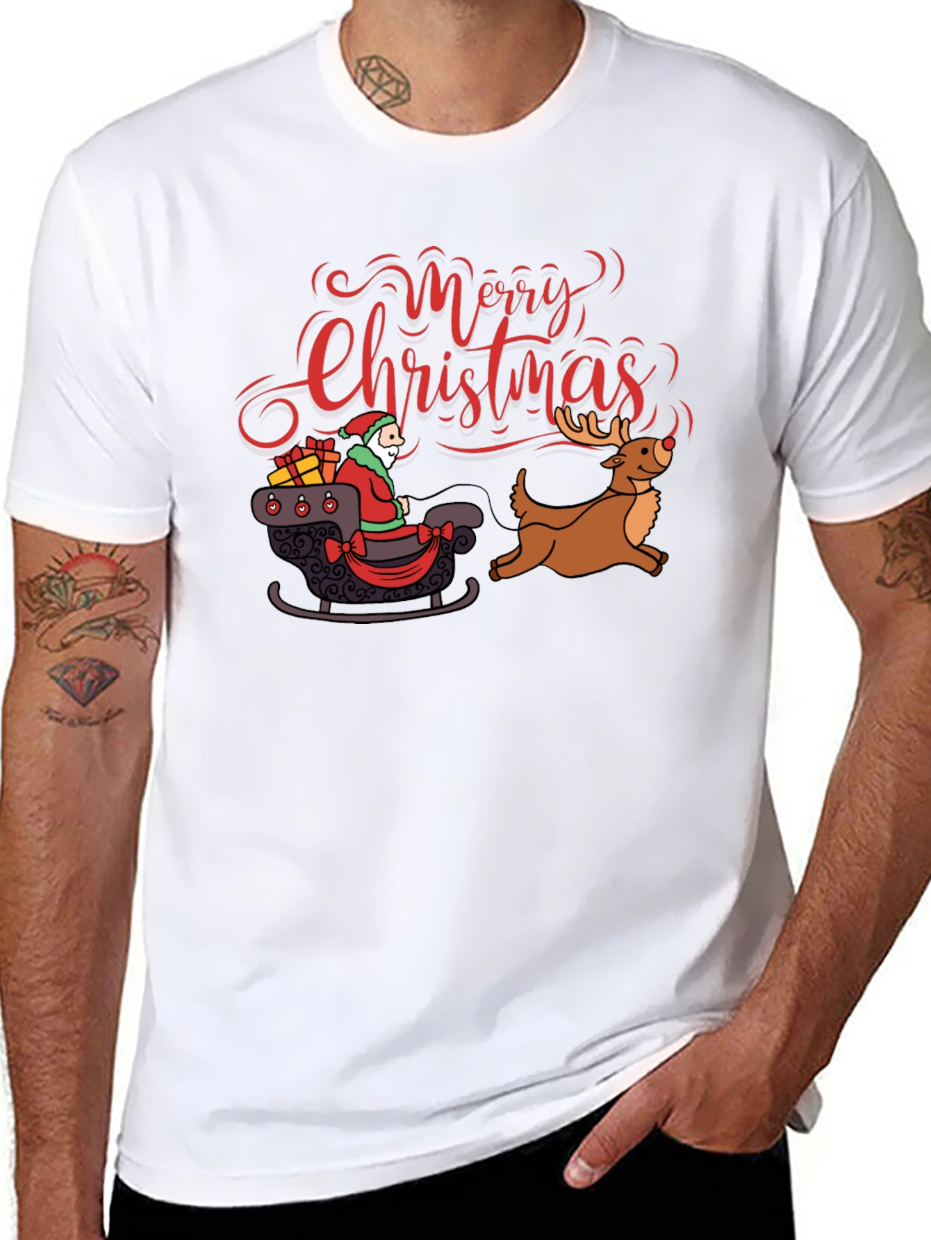 Merry Christmas Santa Reindeer Graphic T-Shirt