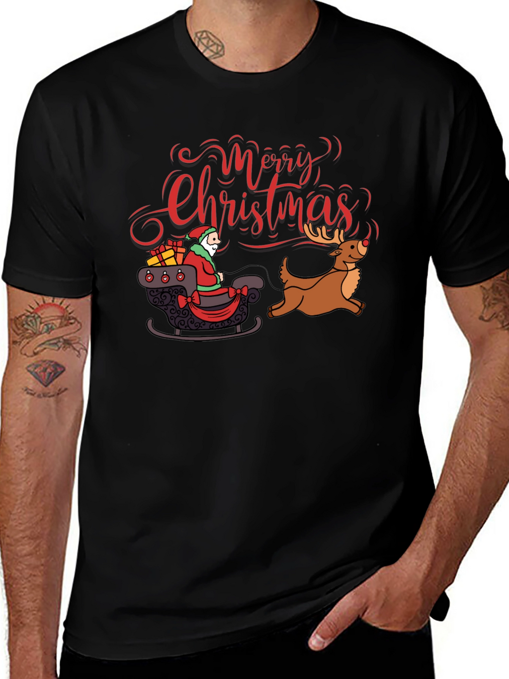 Merry Christmas Santa Reindeer Graphic T-Shirt