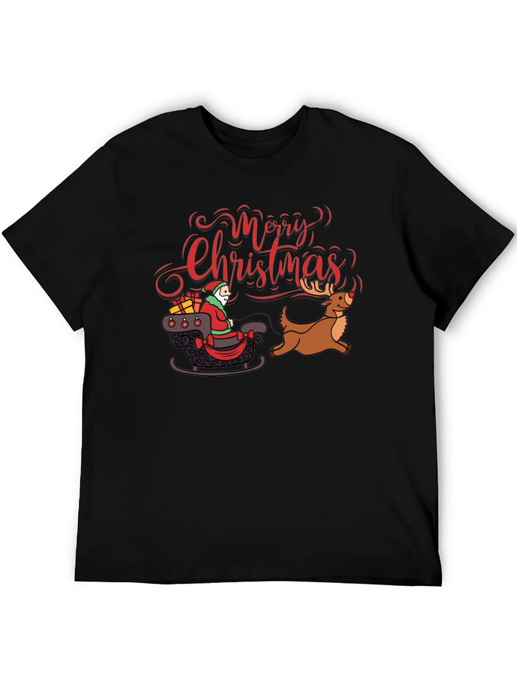 Merry Christmas Santa Reindeer Graphic T-Shirt
