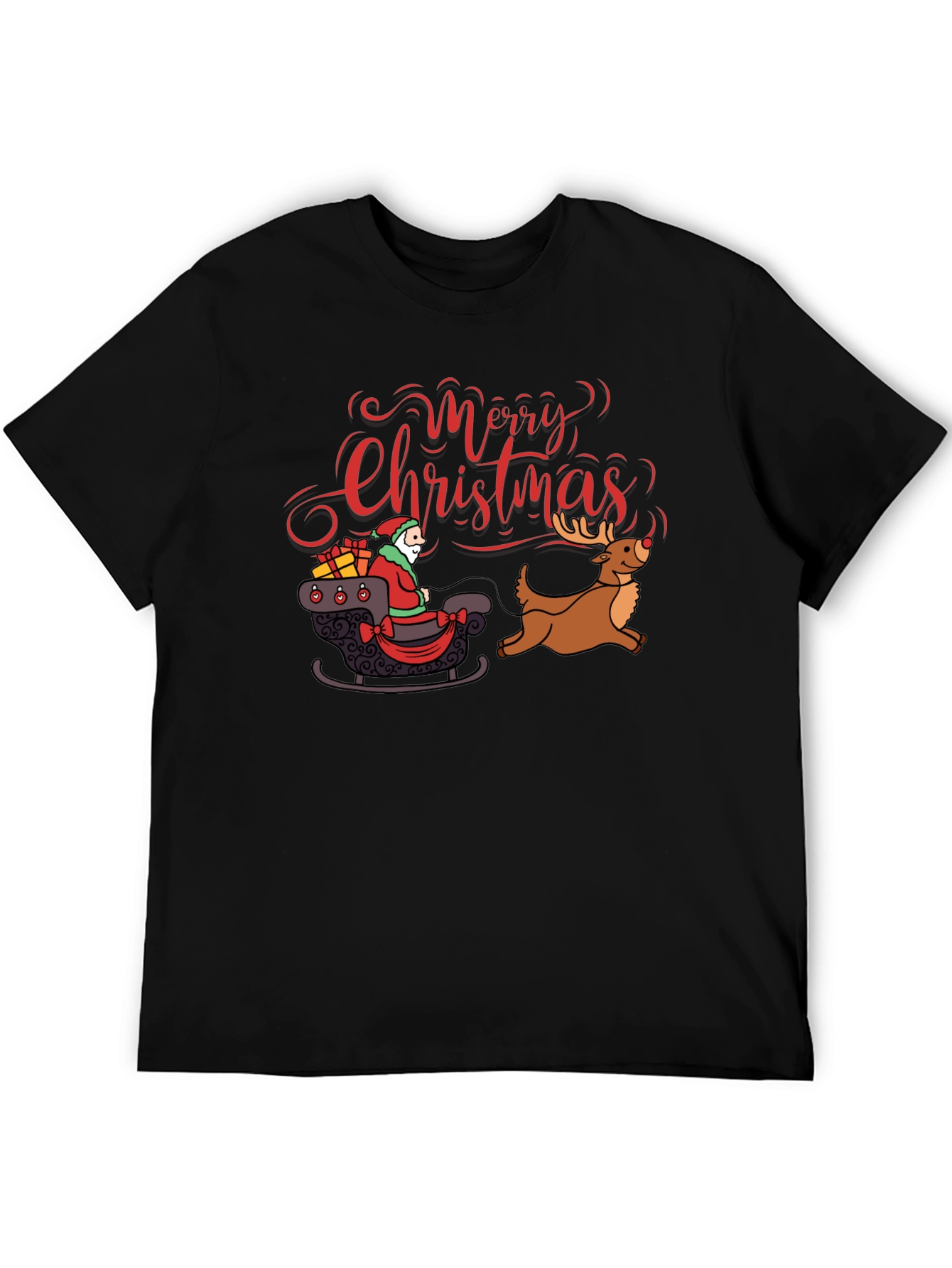 Merry Christmas Santa Reindeer Graphic T-Shirt
