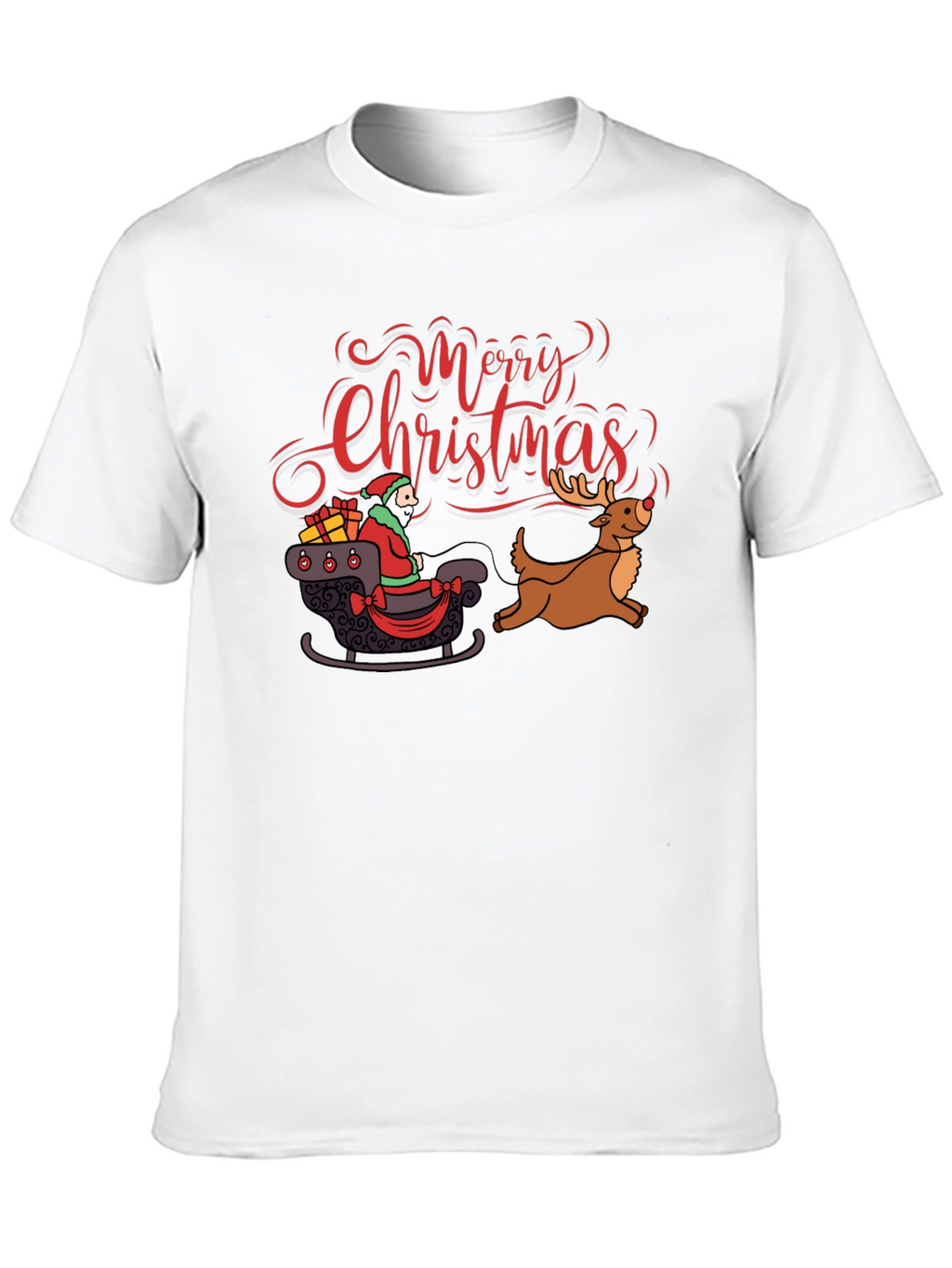 Merry Christmas Santa Reindeer Graphic T-Shirt