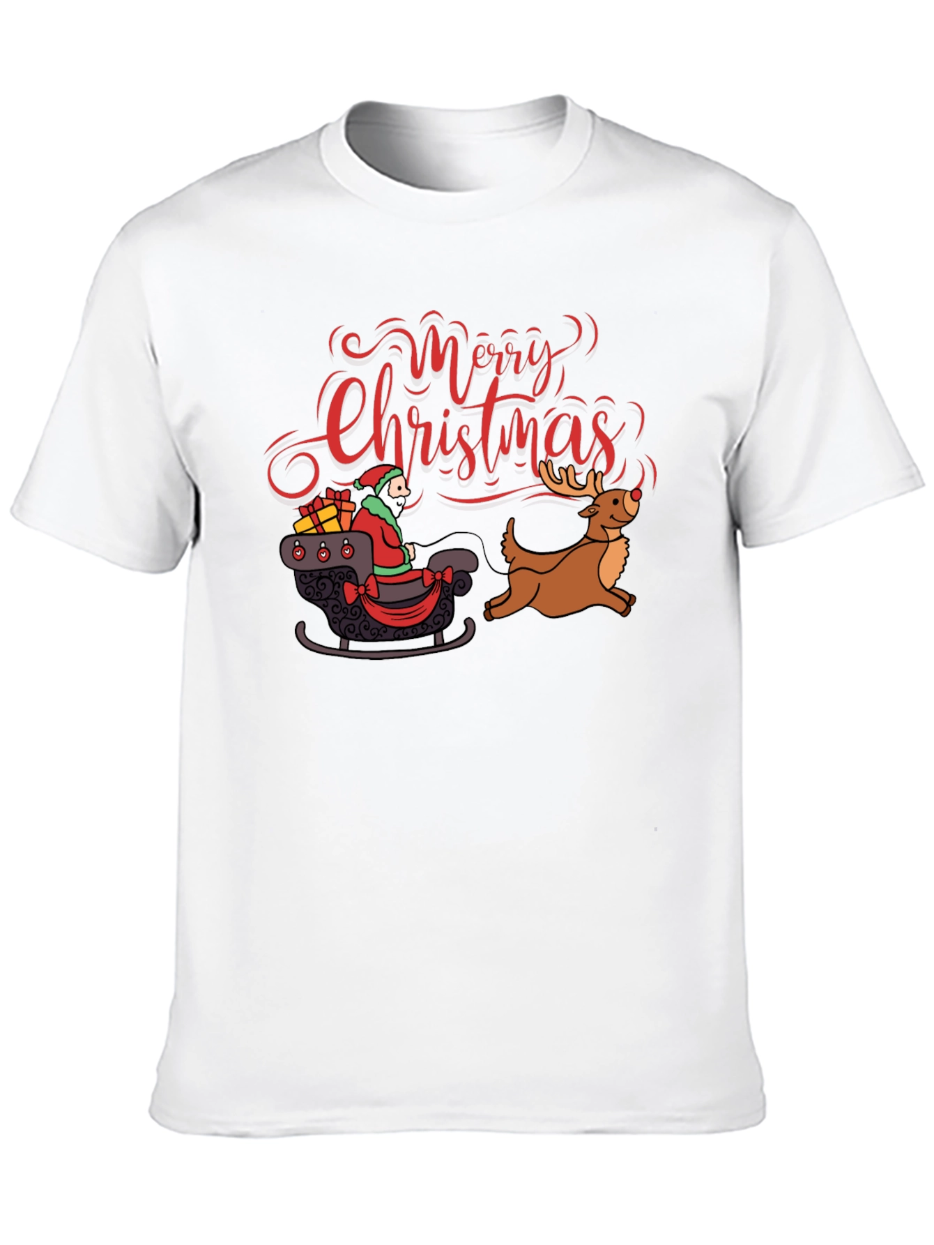 Merry Christmas Santa Reindeer Graphic T-Shirt
