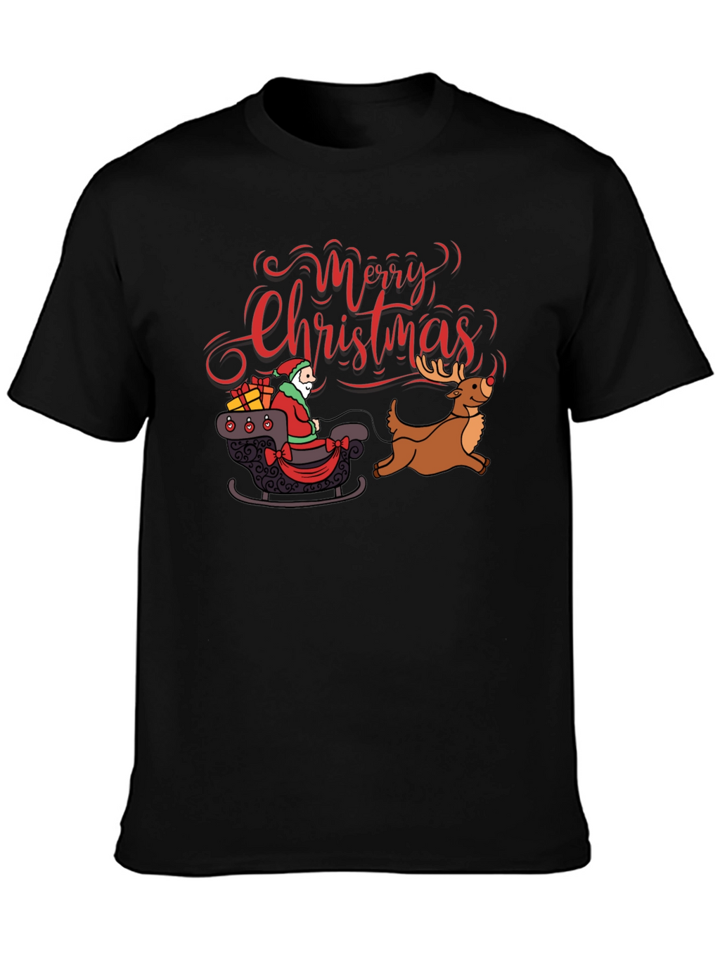 Merry Christmas Santa Reindeer Graphic T-Shirt