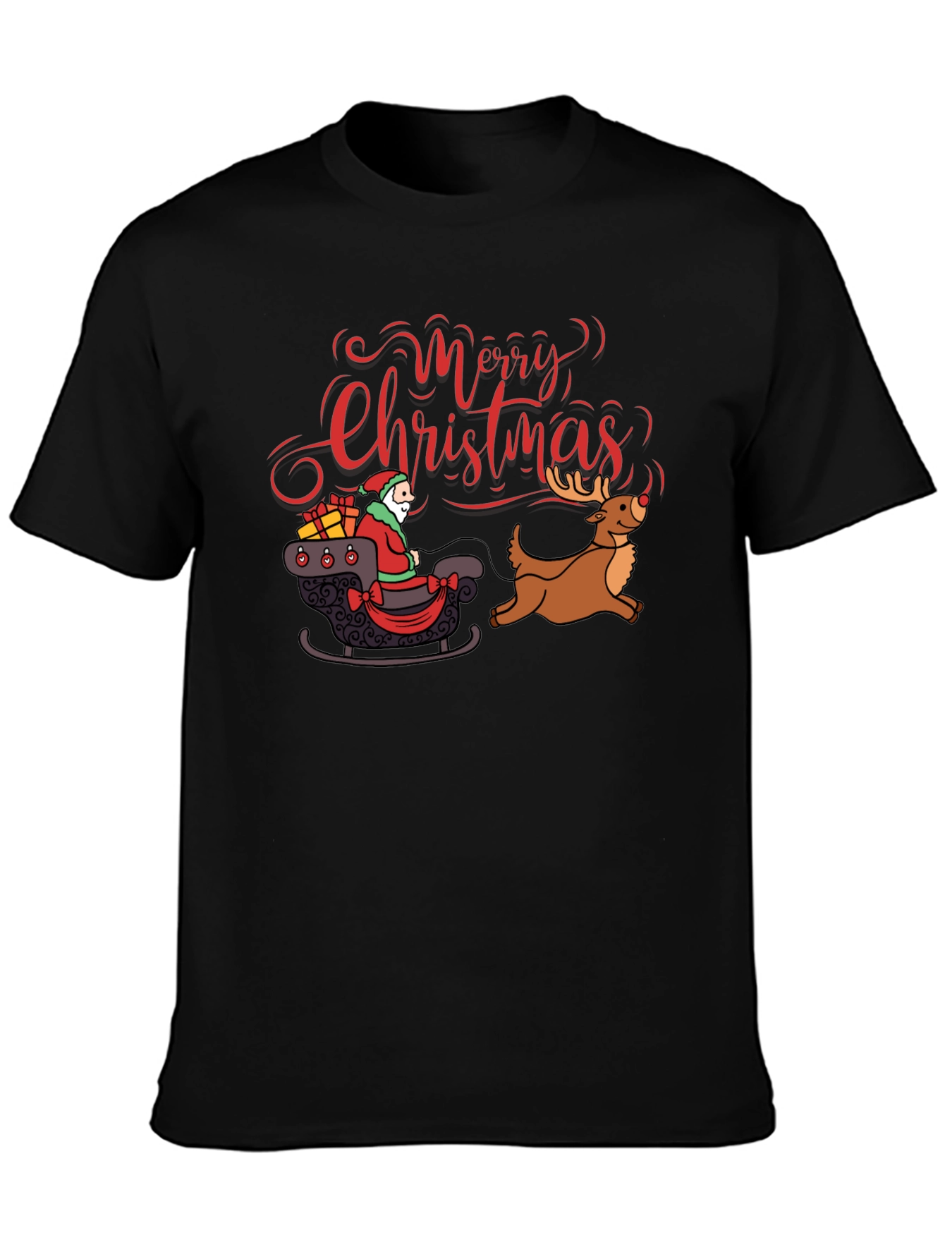 Merry Christmas Santa Reindeer Graphic T-Shirt