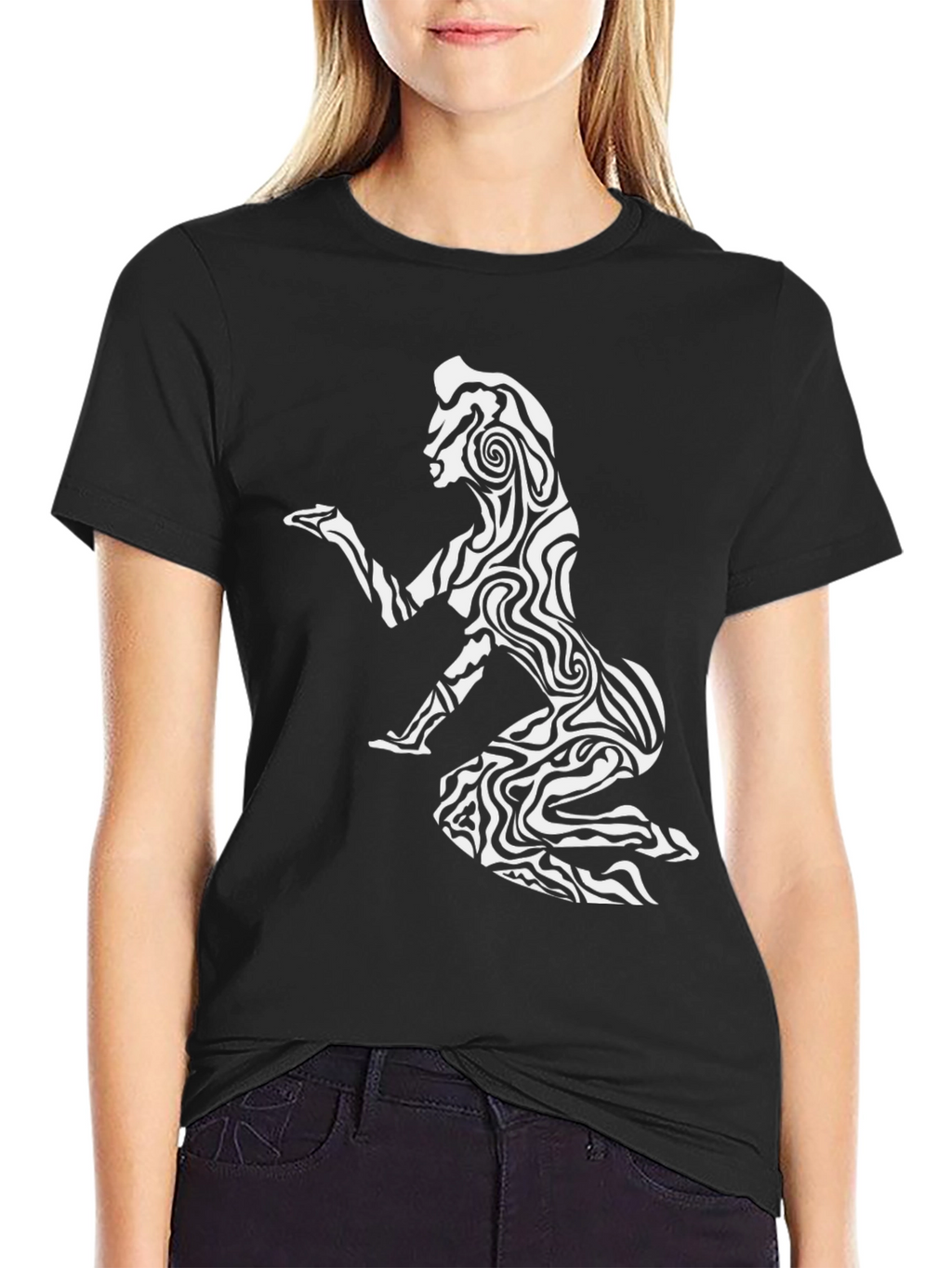 Abstract Zebra Woman Graphic Black T-Shirt
