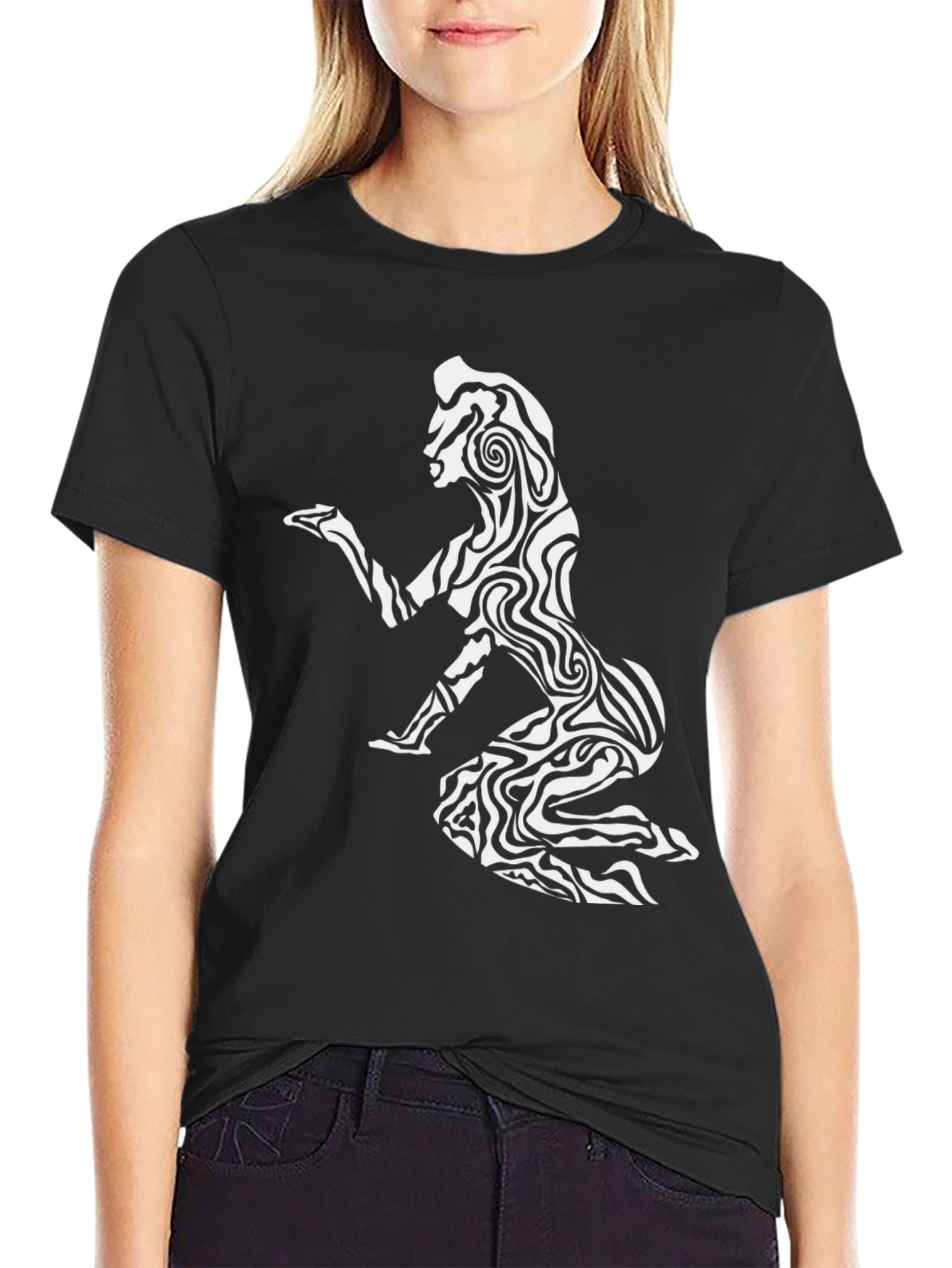 Abstract Zebra Woman Graphic Black T-Shirt