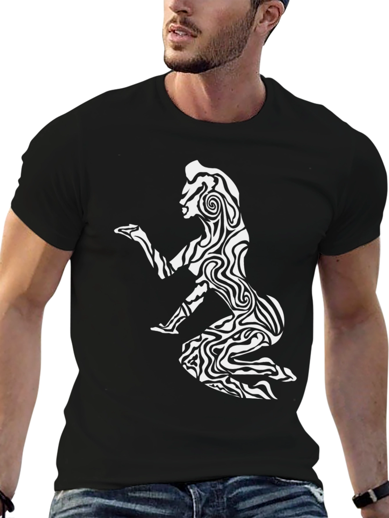 Abstract Zebra Woman Graphic Black T-Shirt