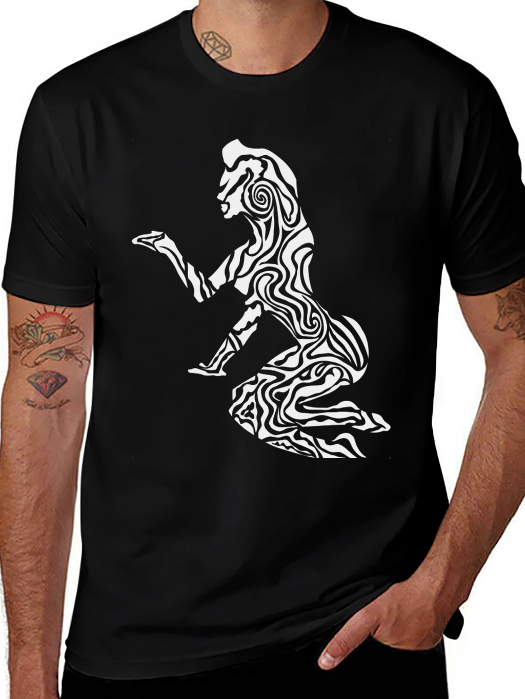 Abstract Zebra Woman Graphic Black T-Shirt