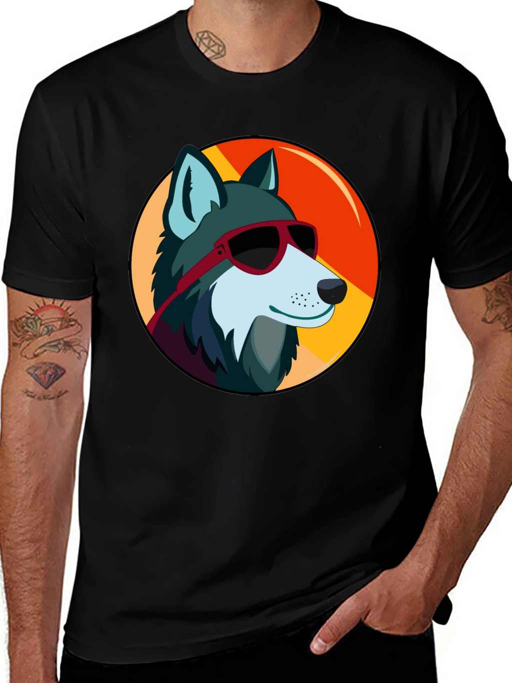 Cool Wolf Graphic Tee - Black Cotton T-Shirt