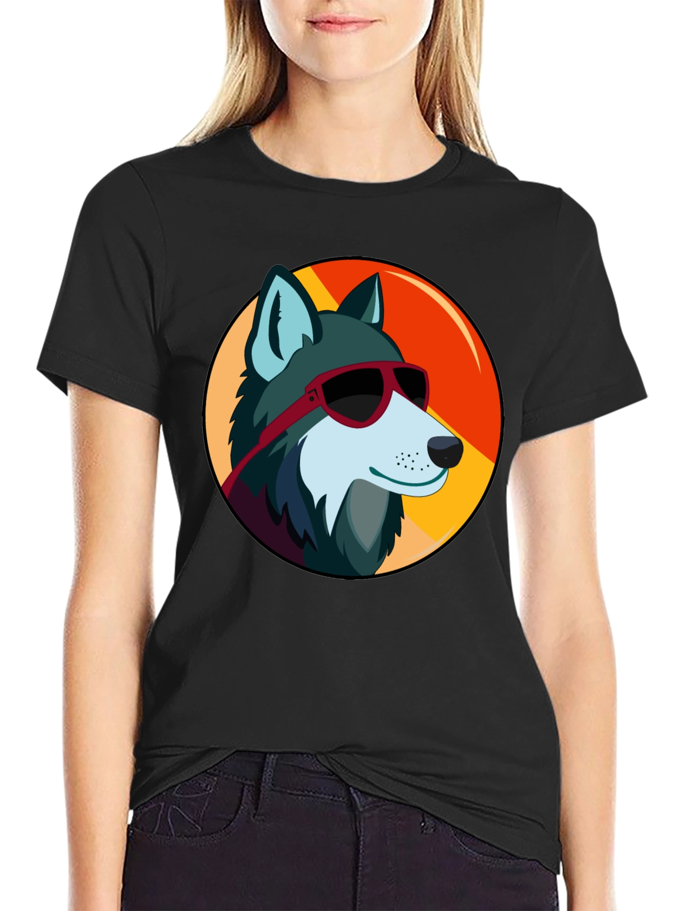 Cool Wolf Graphic Tee - Black Cotton T-Shirt