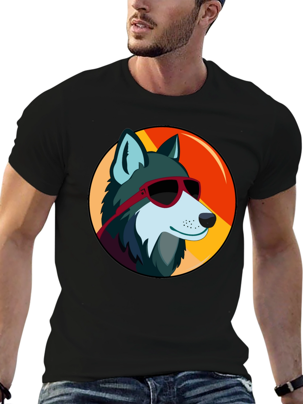 Cool Wolf Graphic Tee - Black Cotton T-Shirt