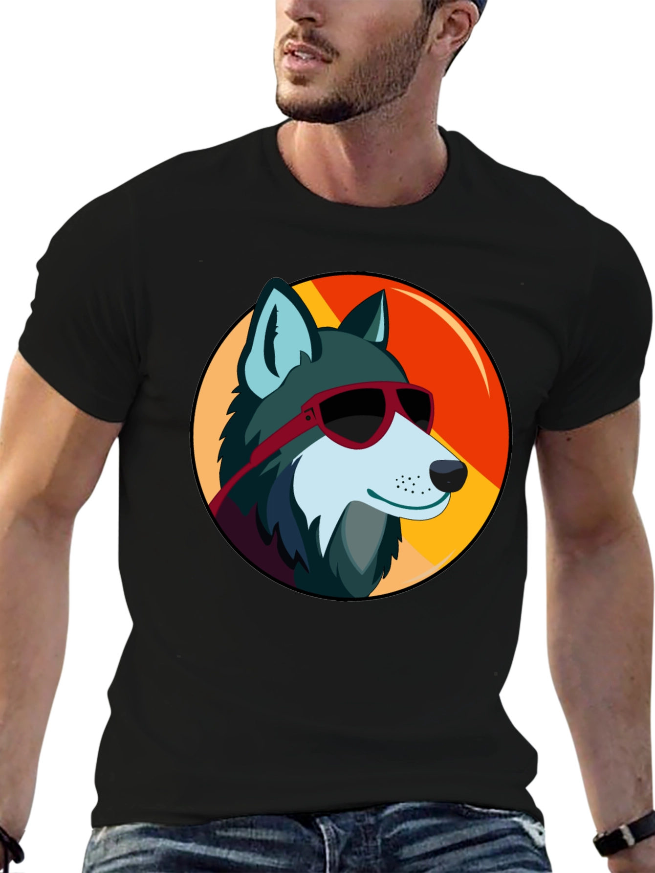 Cool Wolf Graphic Tee - Black Cotton T-Shirt