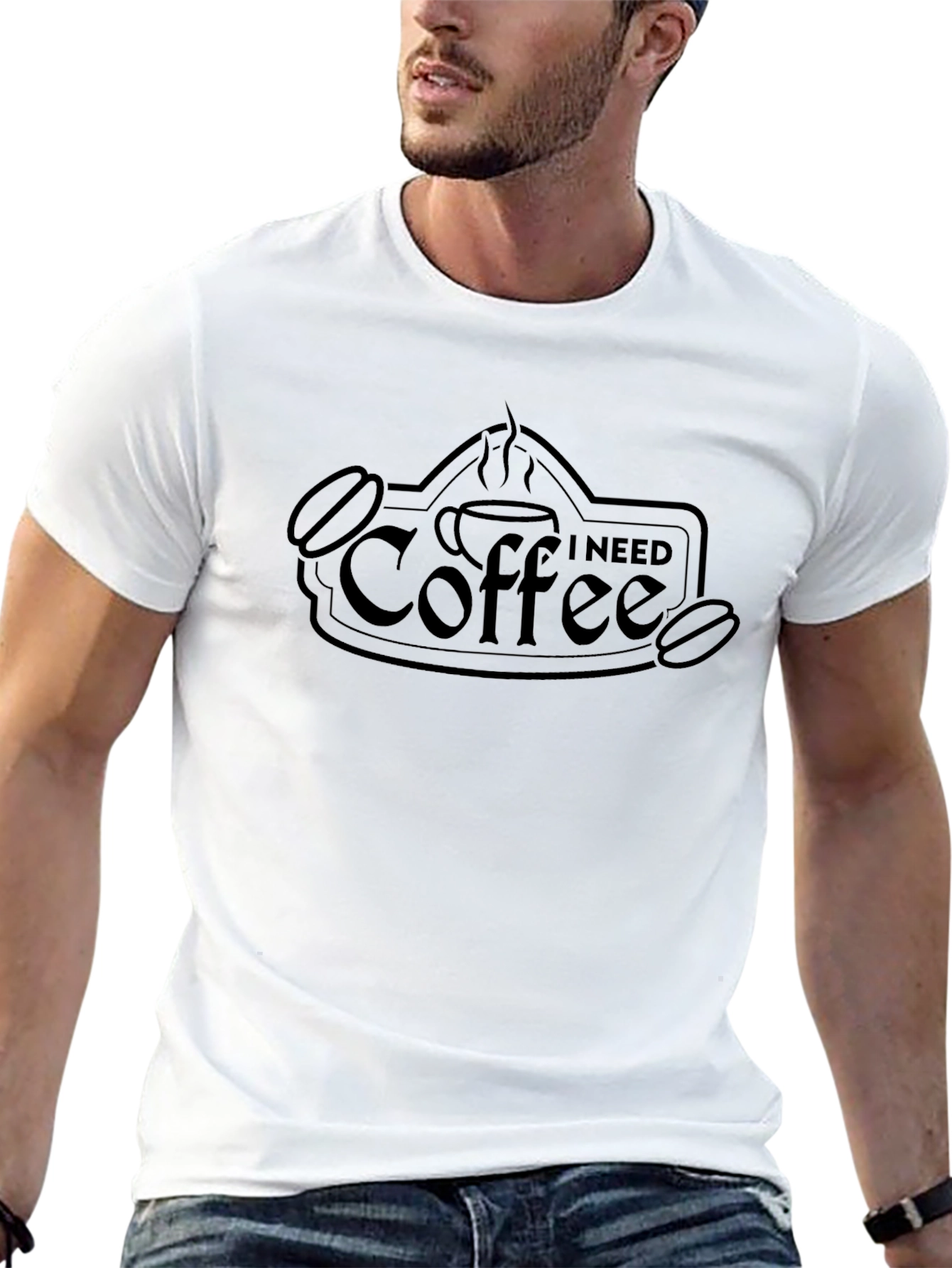 I Need Coffee Graphic Black T-Shirt
