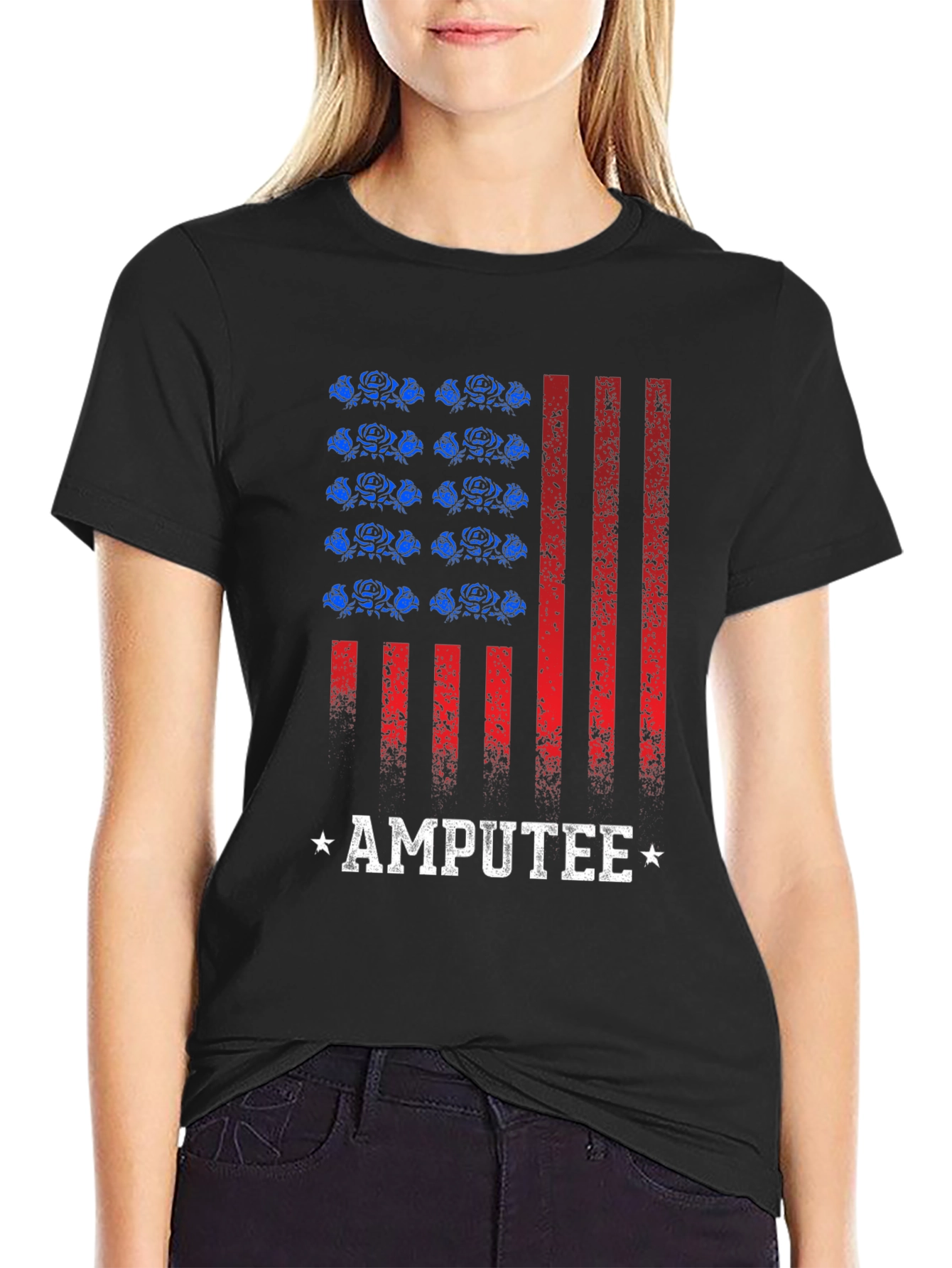 Amputee Patriotic American Flag Graphic T-Shirt