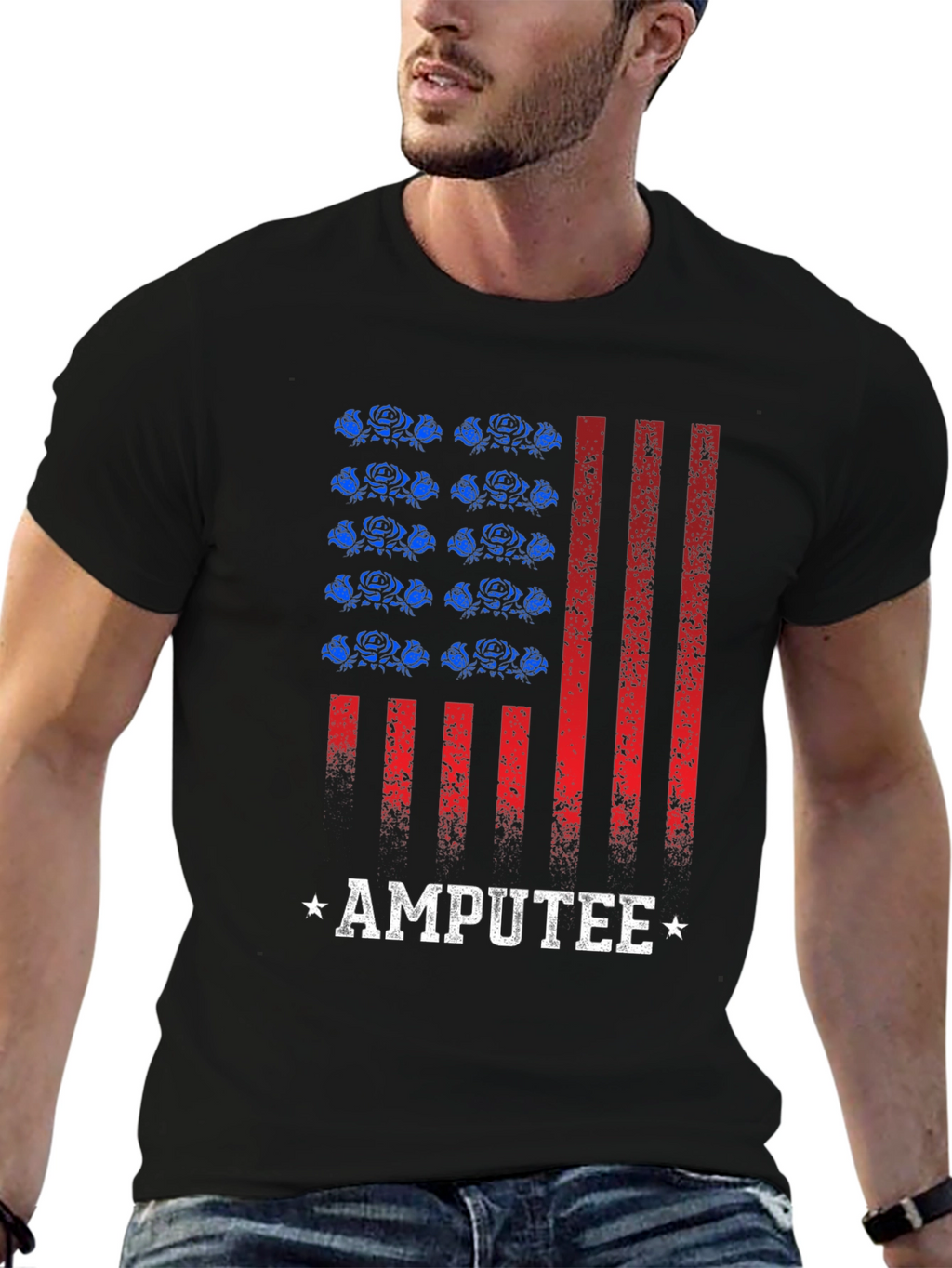 Amputee Patriotic American Flag Graphic T-Shirt