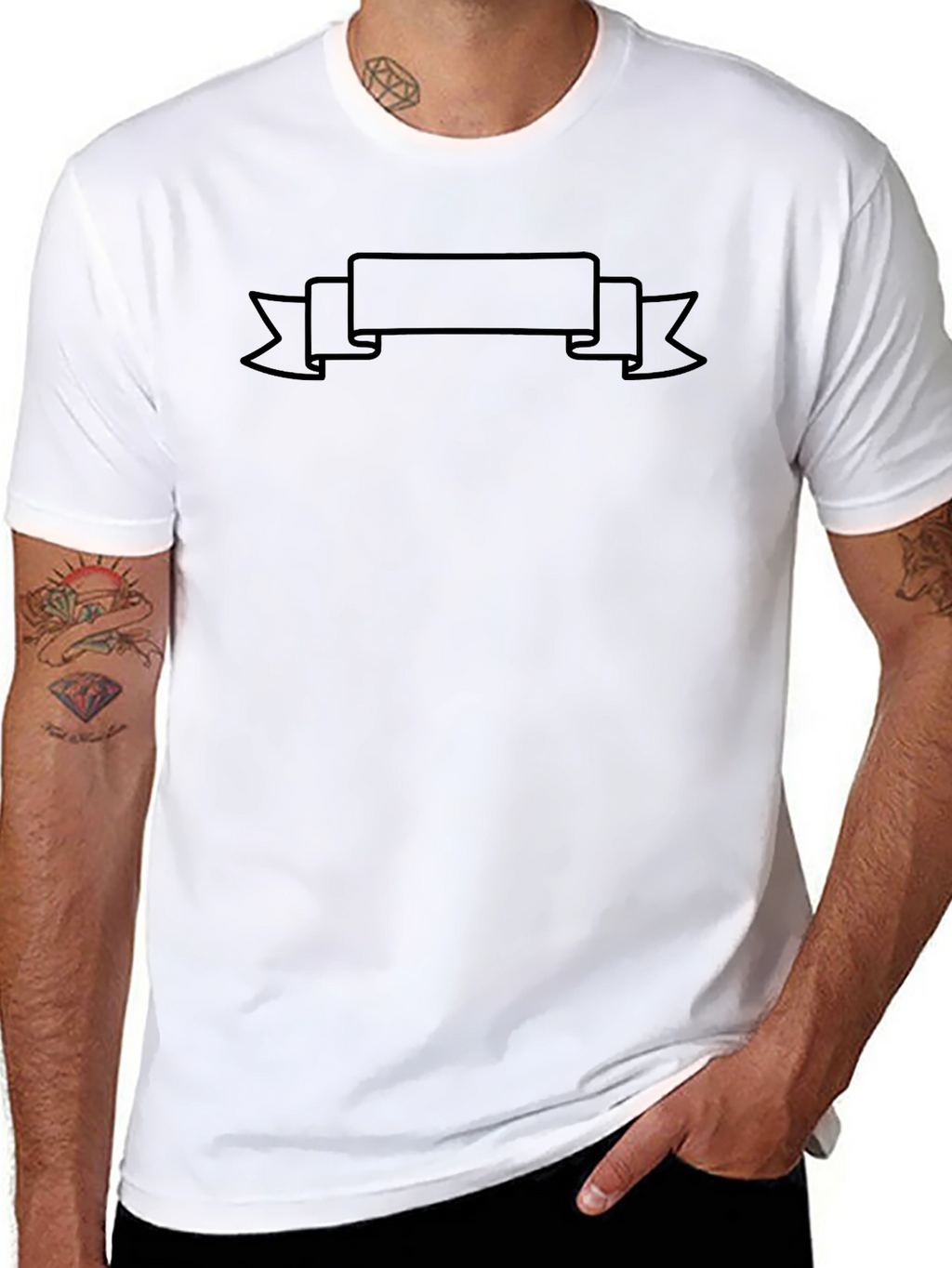 Mens Black Graphic Tee - Ribbon Banner Design