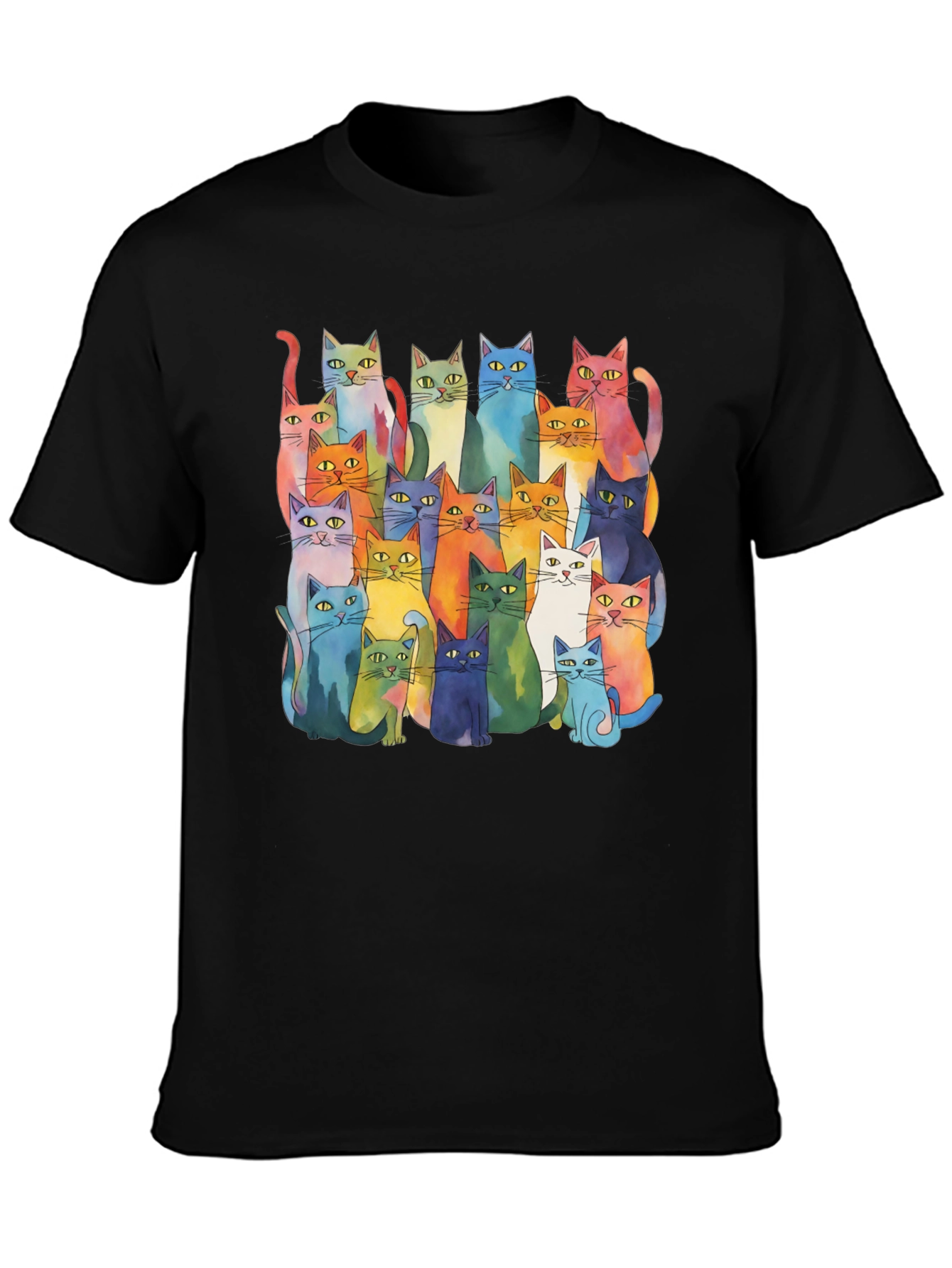 Colorful Cats T-Shirt - Whimsical Watercolor Style