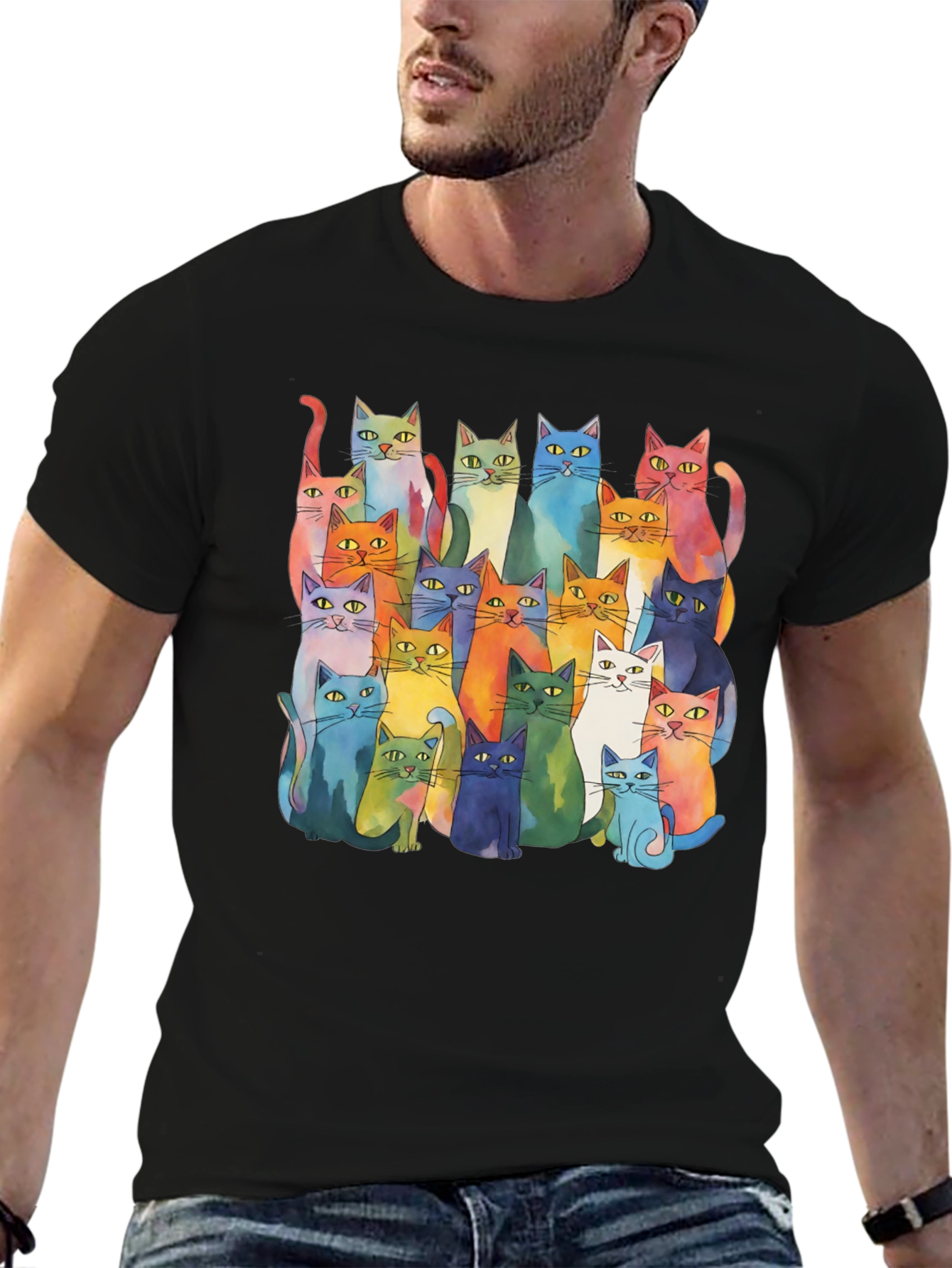 Colorful Cats T-Shirt - Whimsical Watercolor Style