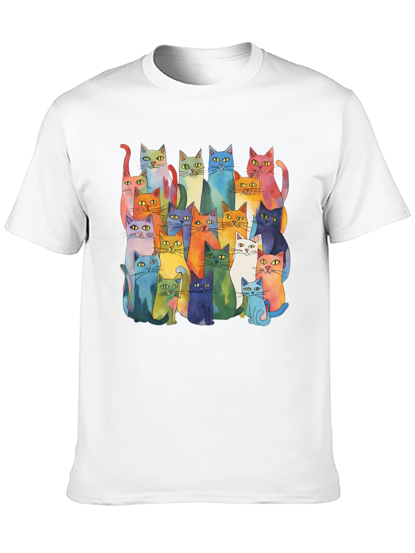 Colorful Cats T-Shirt - Whimsical Watercolor Style
