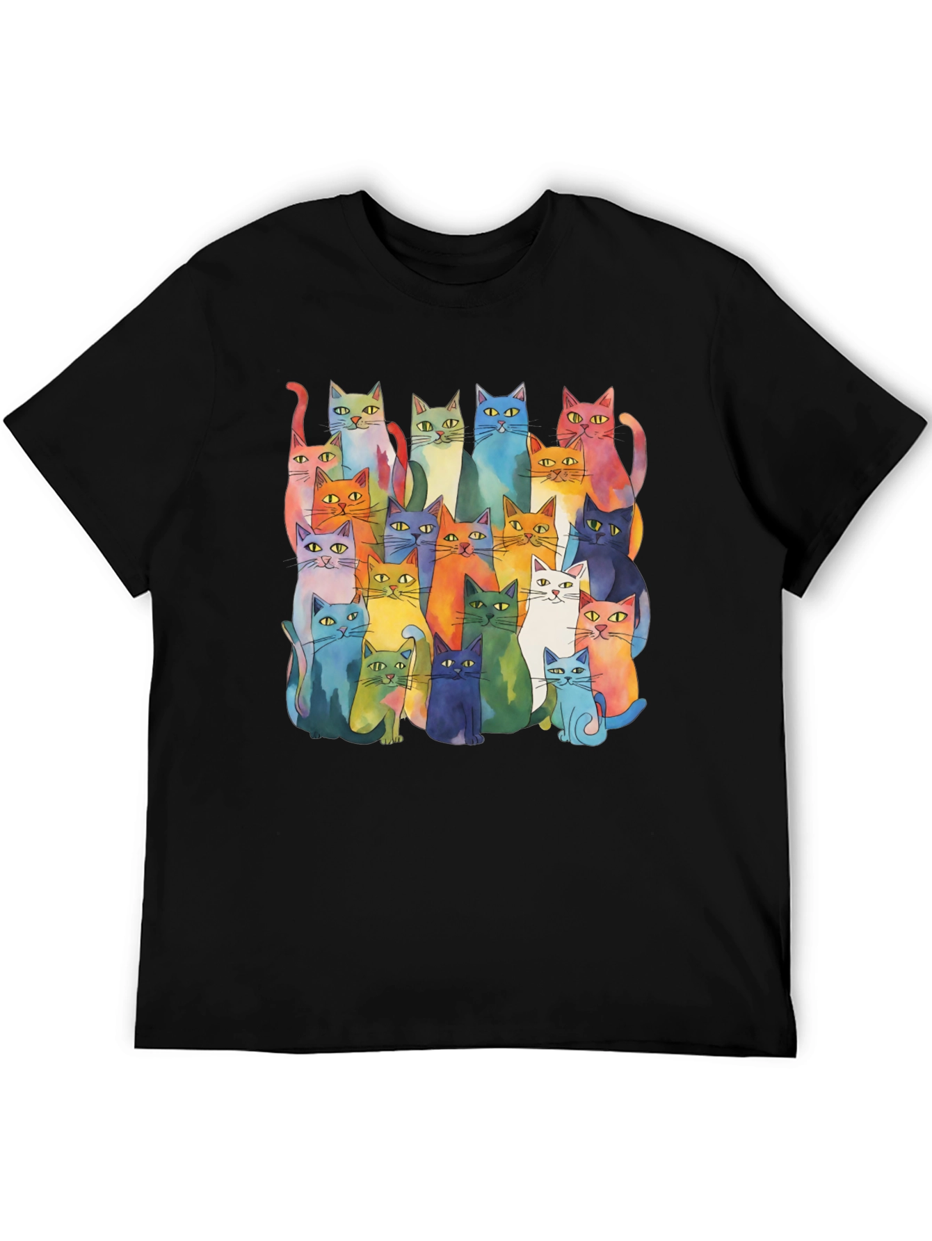 Colorful Cats T-Shirt - Whimsical Watercolor Style