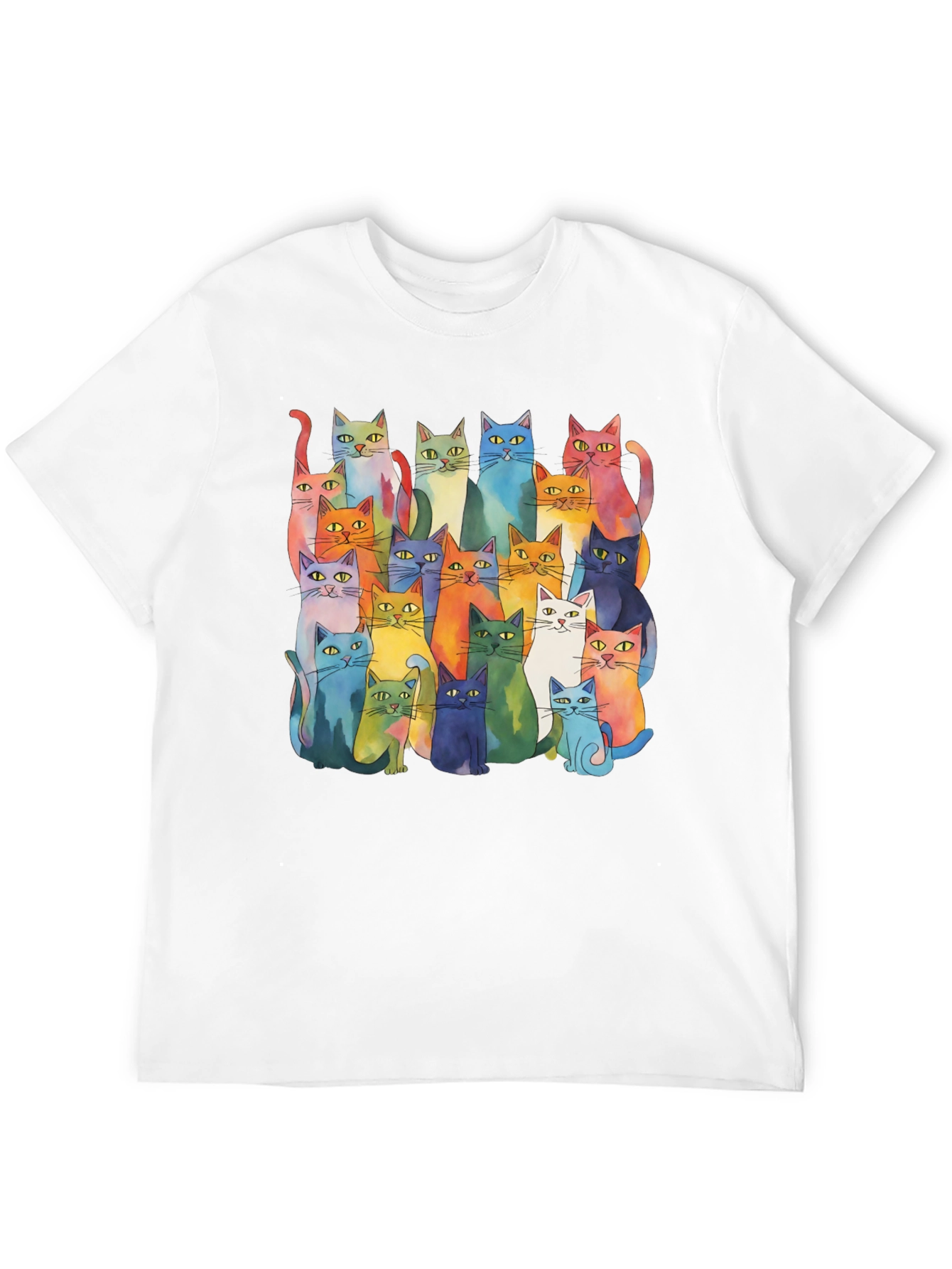 Colorful Cats T-Shirt - Whimsical Watercolor Style