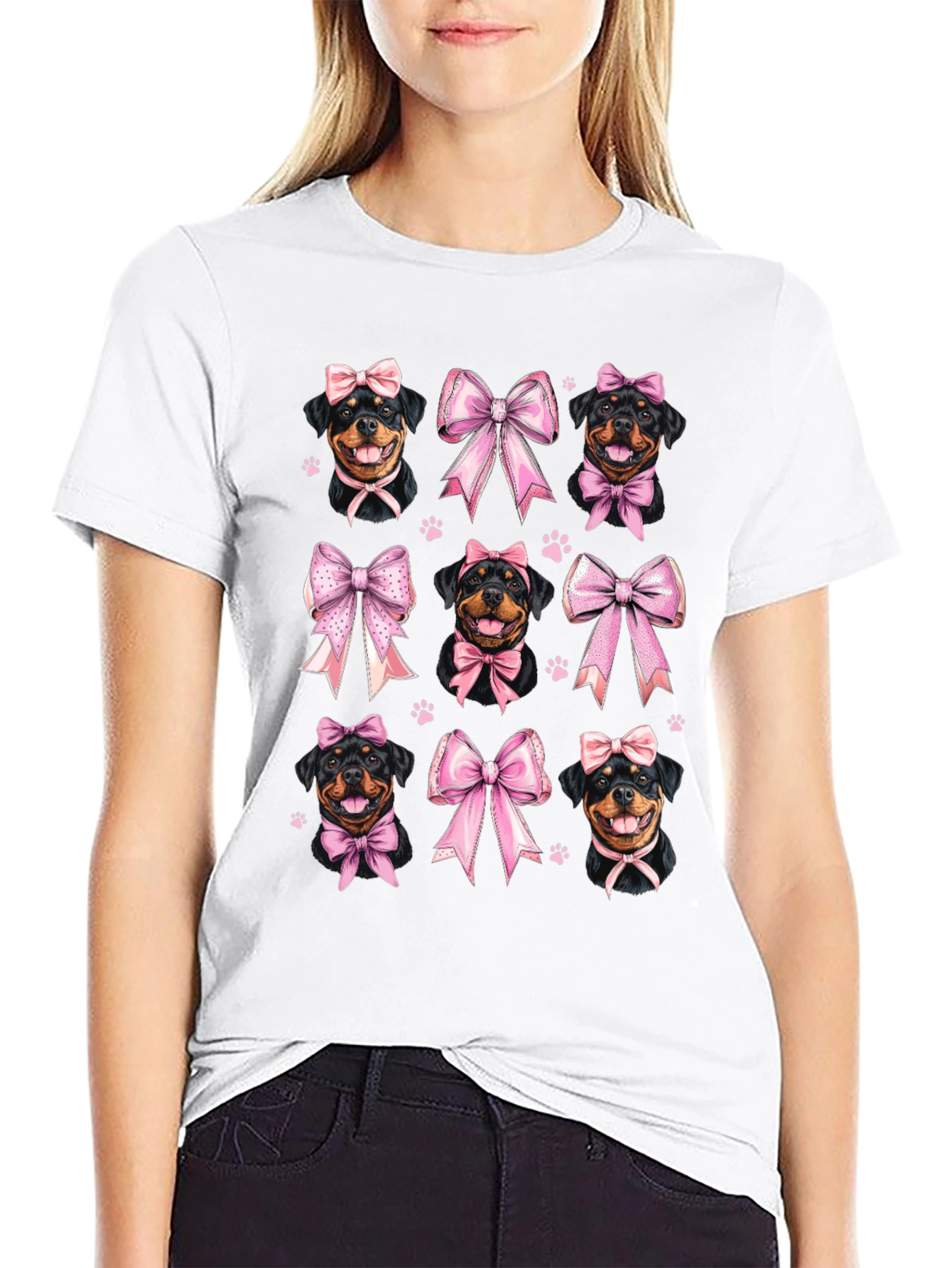 Rottweiler Dog Pink Bow T-Shirt