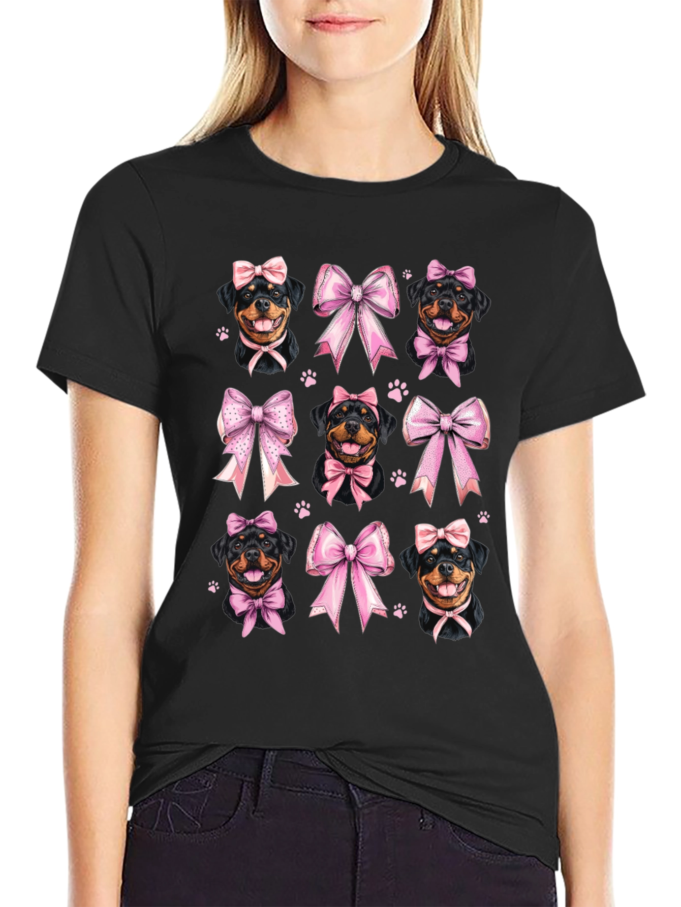 Rottweiler Dog Pink Bow T-Shirt
