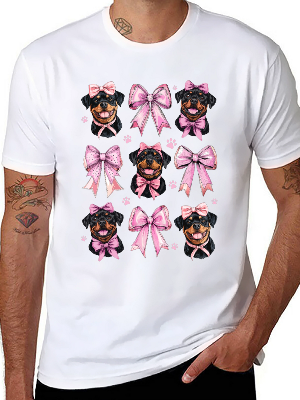Rottweiler Dog Pink Bow T-Shirt