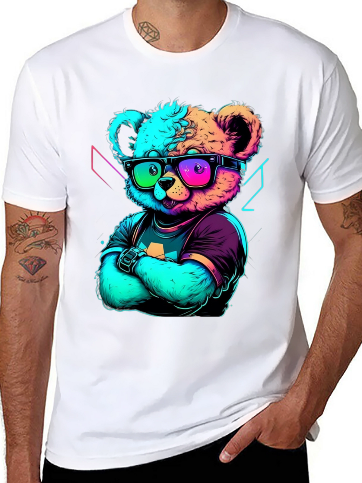 Neon Teddy Bear Graphic Tee - Cool & Trendy Style