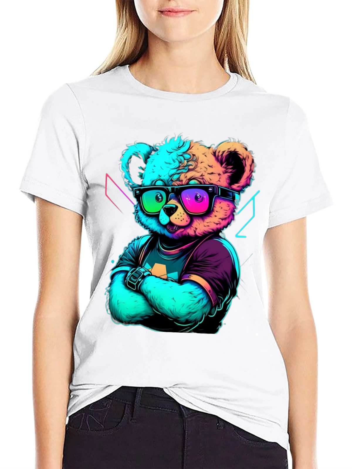 Neon Teddy Bear Graphic Tee - Cool & Trendy Style
