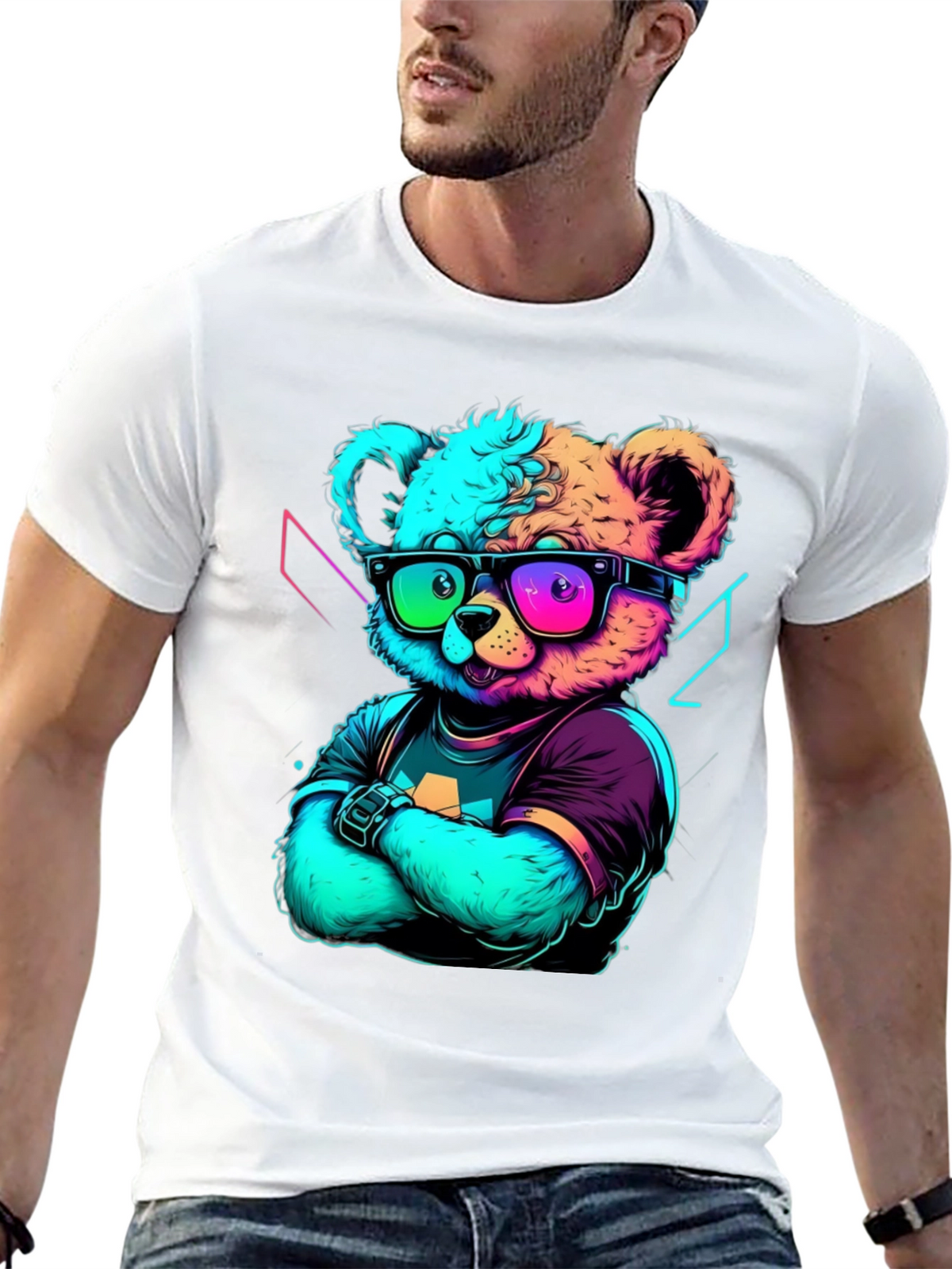Neon Teddy Bear Graphic Tee - Cool & Trendy Style