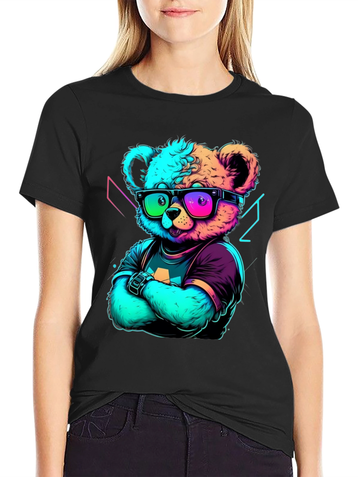 Neon Teddy Bear Graphic Tee - Cool & Trendy Style